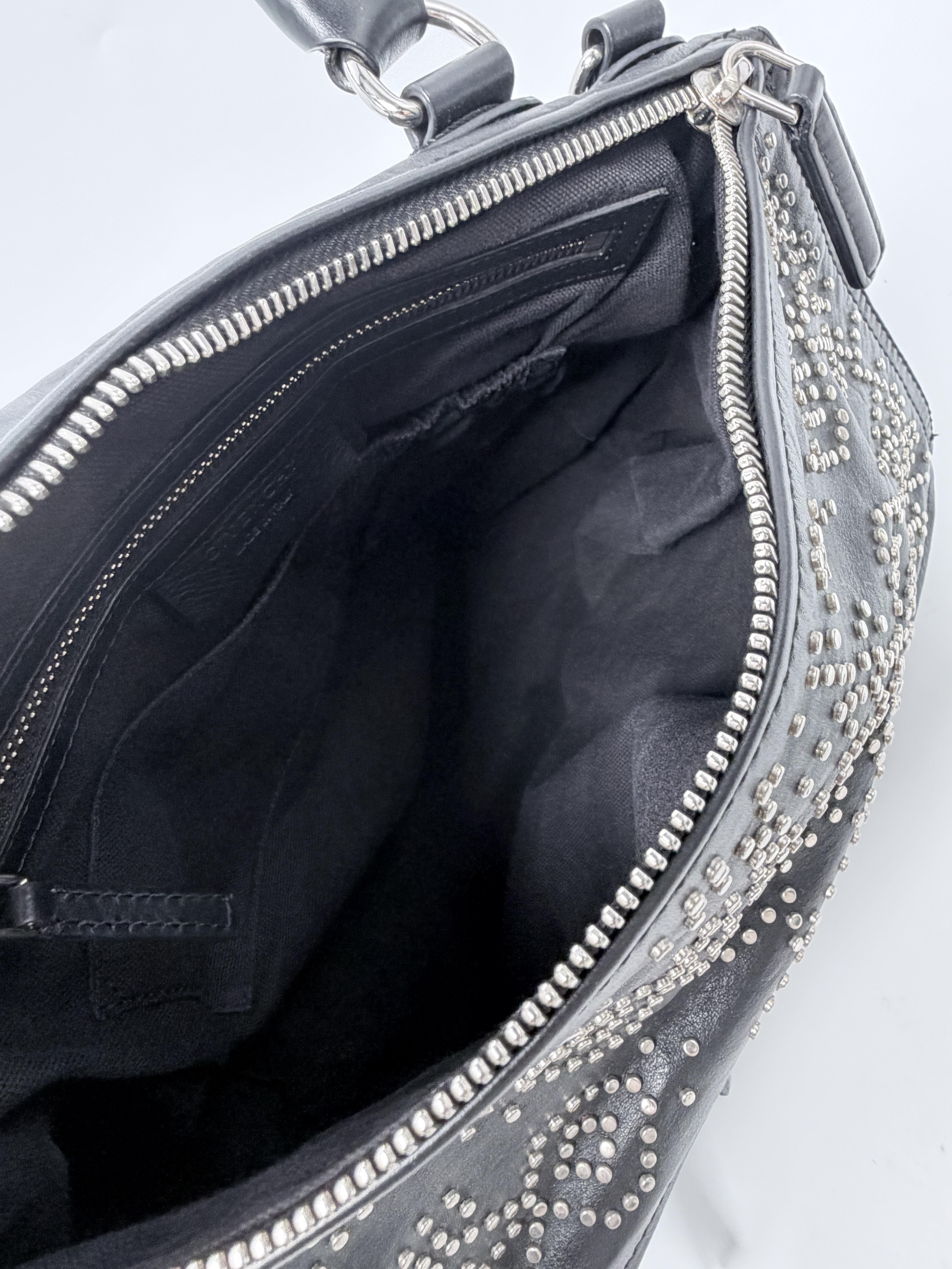 Micro Studded Calfskin Medium Pandora Shoulder Bag Satchel Black JD1230GV