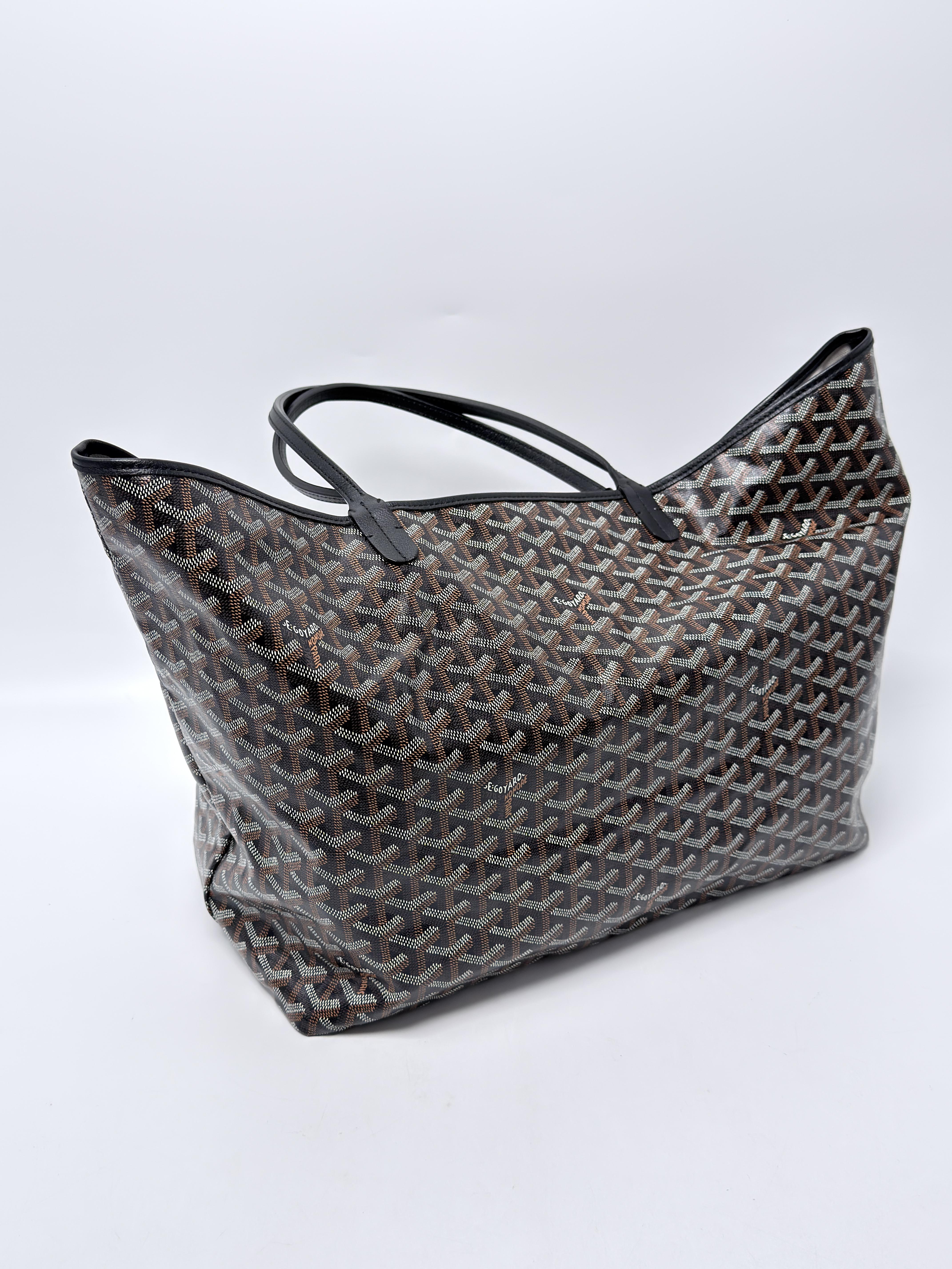 Saint Louis GM Black Tan Goyardine Tote Handbag Travel Bag P002GY