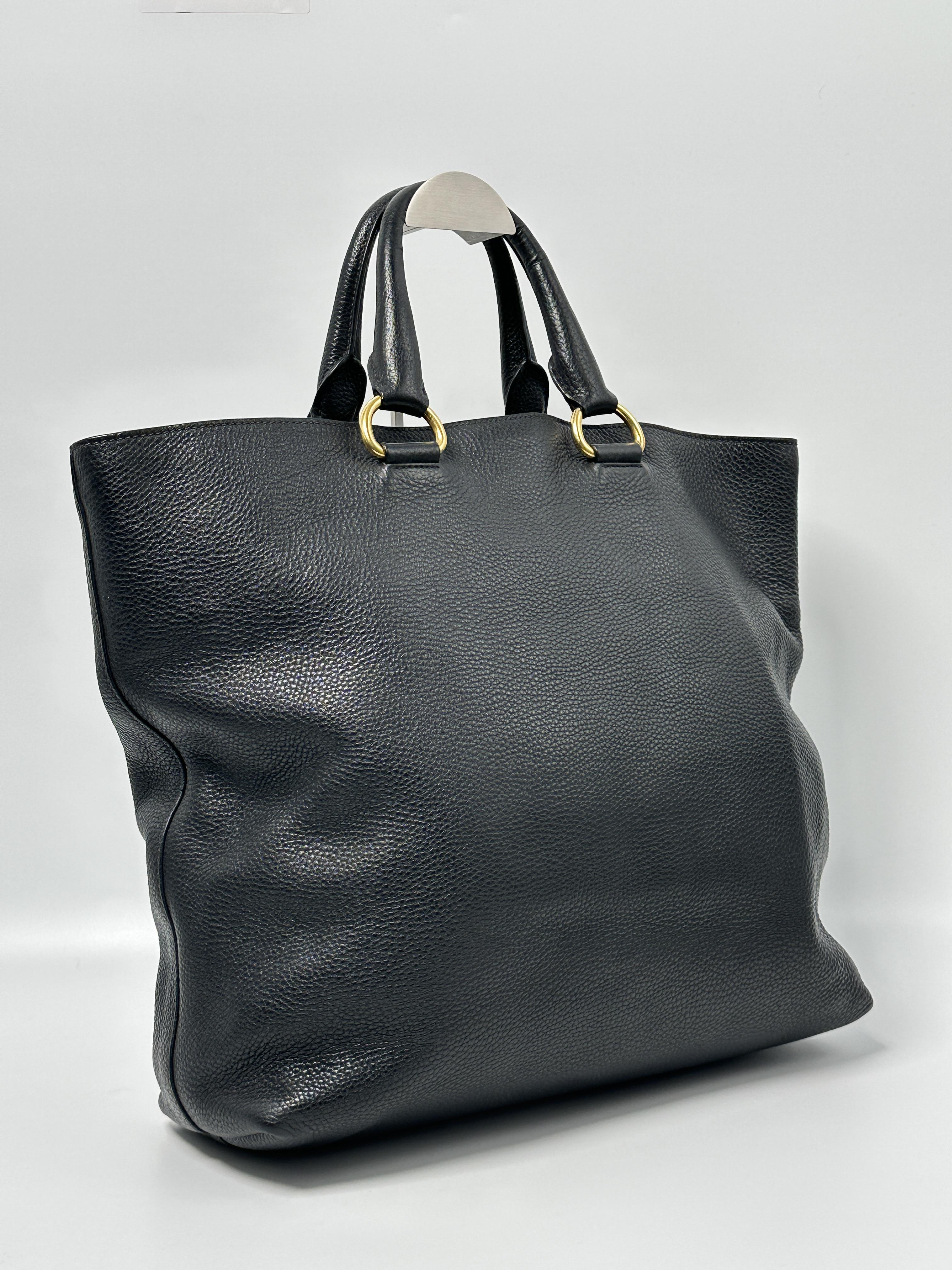 Pre-owned PRADA leather Tote Bags Large Black Vitello Daino Tote Bag JE578PD