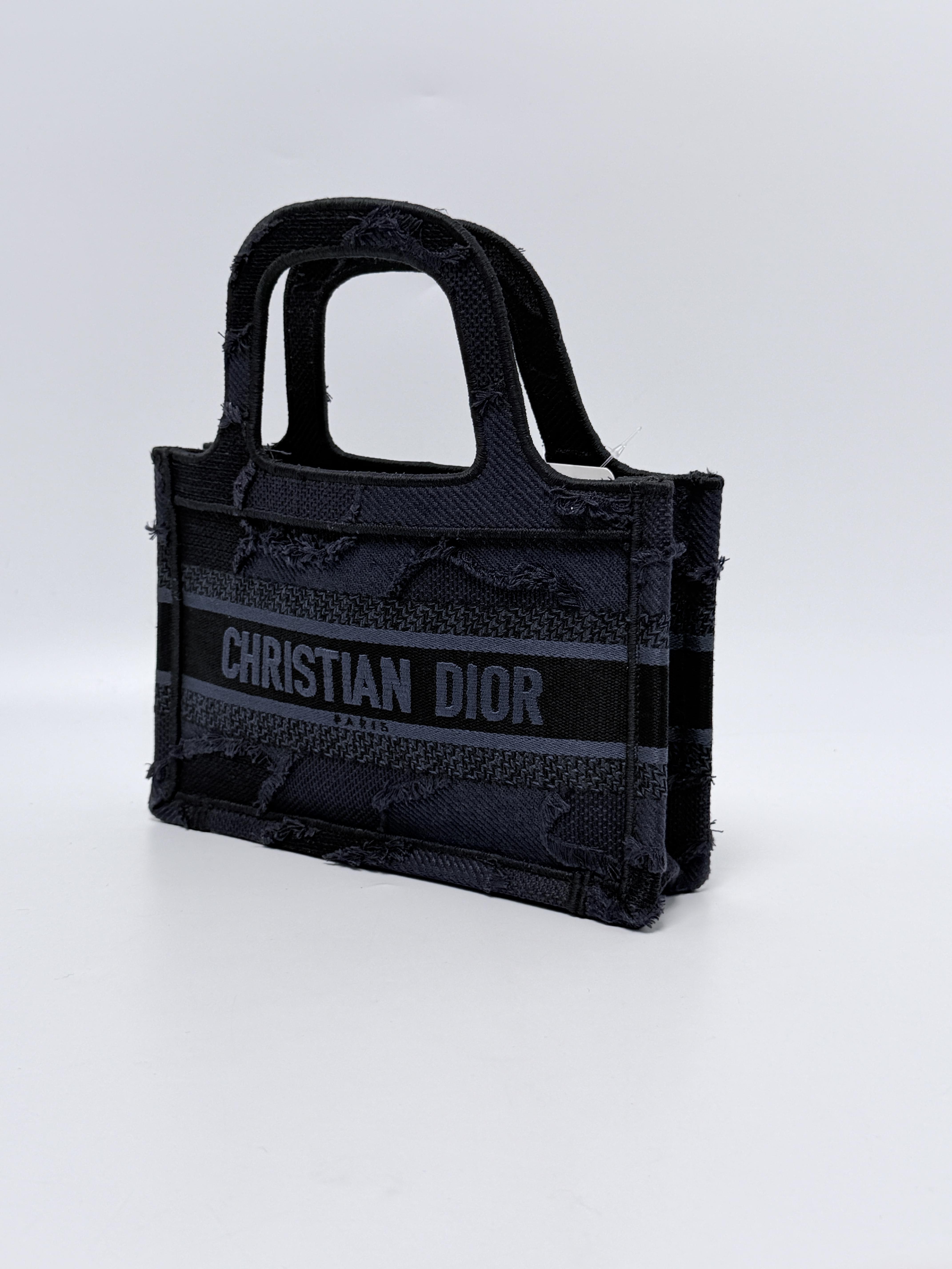 Christian Blue Frayed Oblique Embroidery Mini Book Tote Bag XU011CD