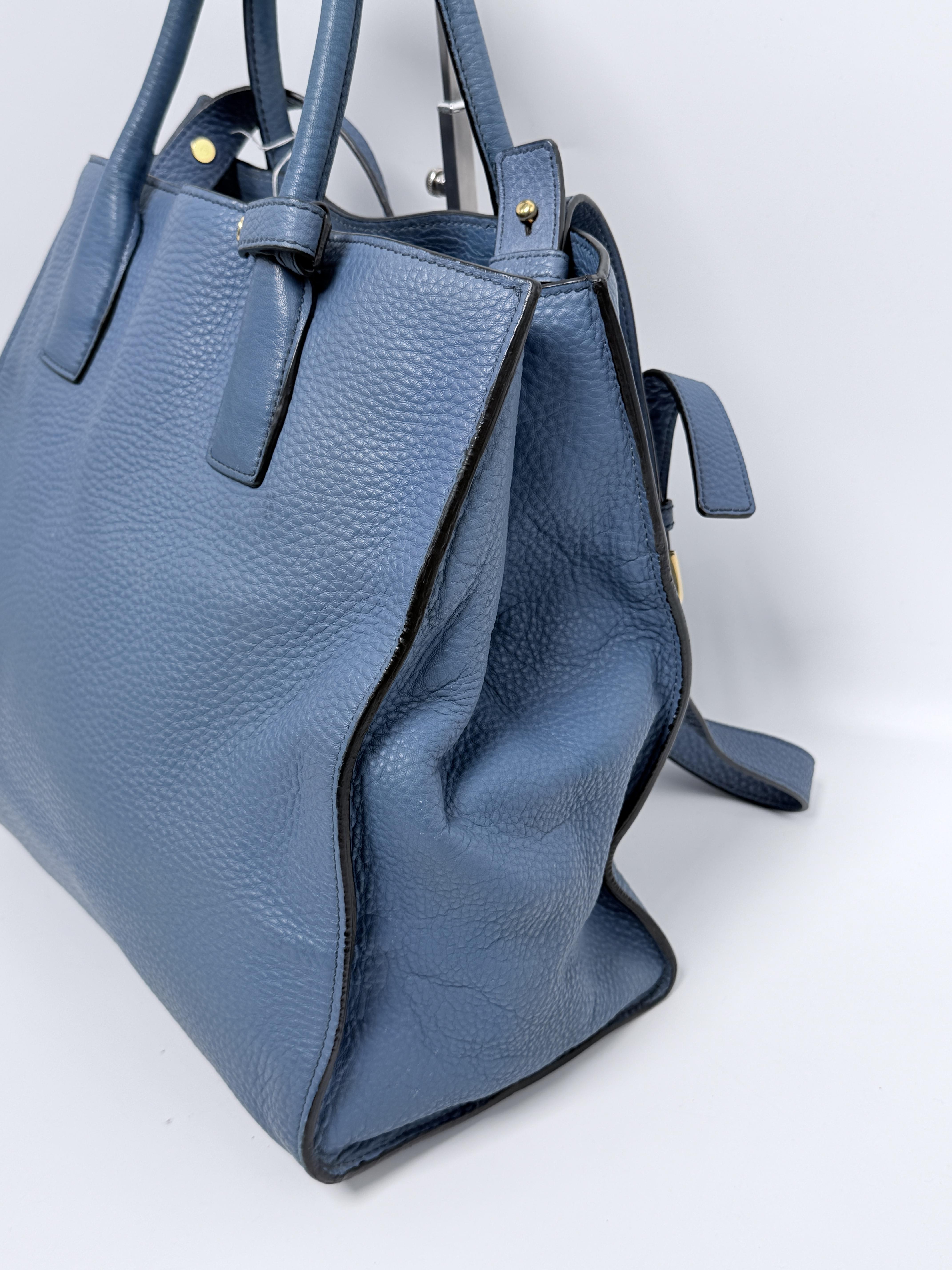 Pre-owned PRADA leather Tote Bags Blue Vitello Daino Open Convertible Tote Satchel Shoulder Bag JE539PD
