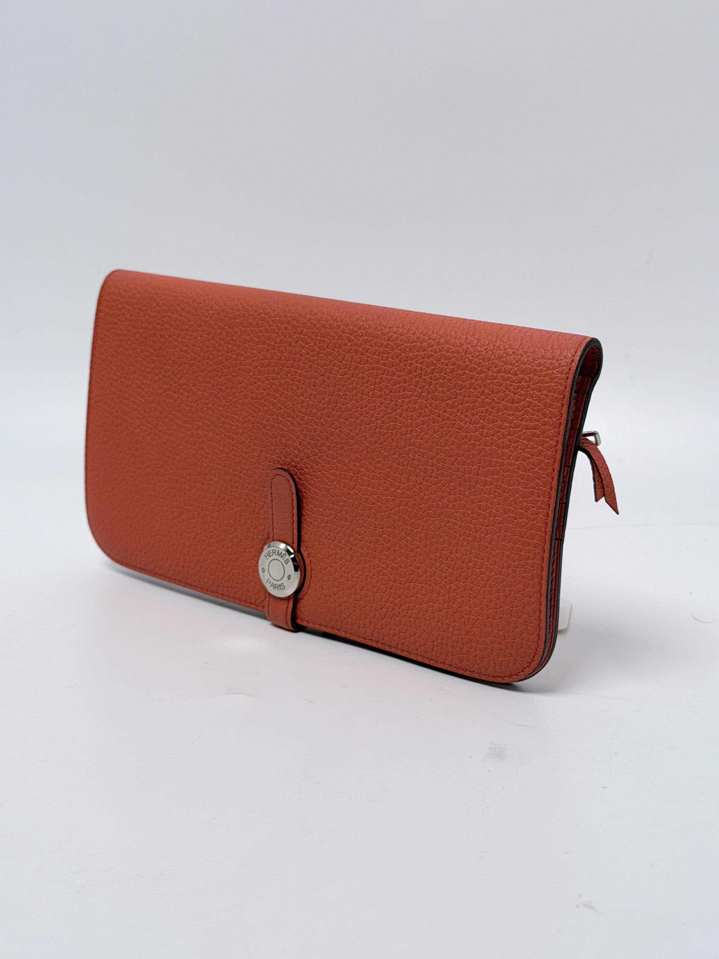 Dogon Duo GM Wallet Togo Orange Long Folding Clutch XU013HM
