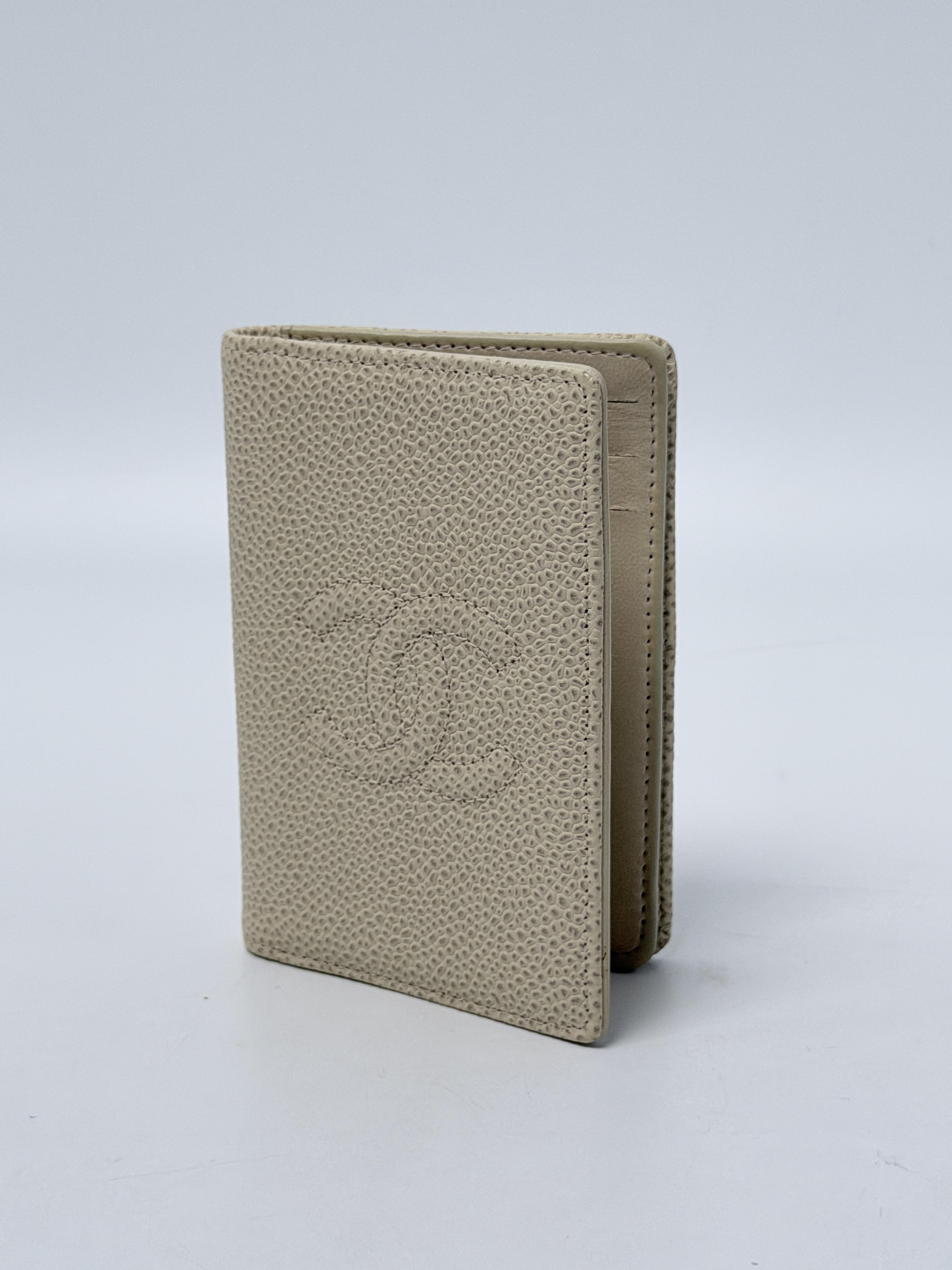 Vintage Beige Caviar Stitched CC Bifold Card Holder Wallet JP002CC