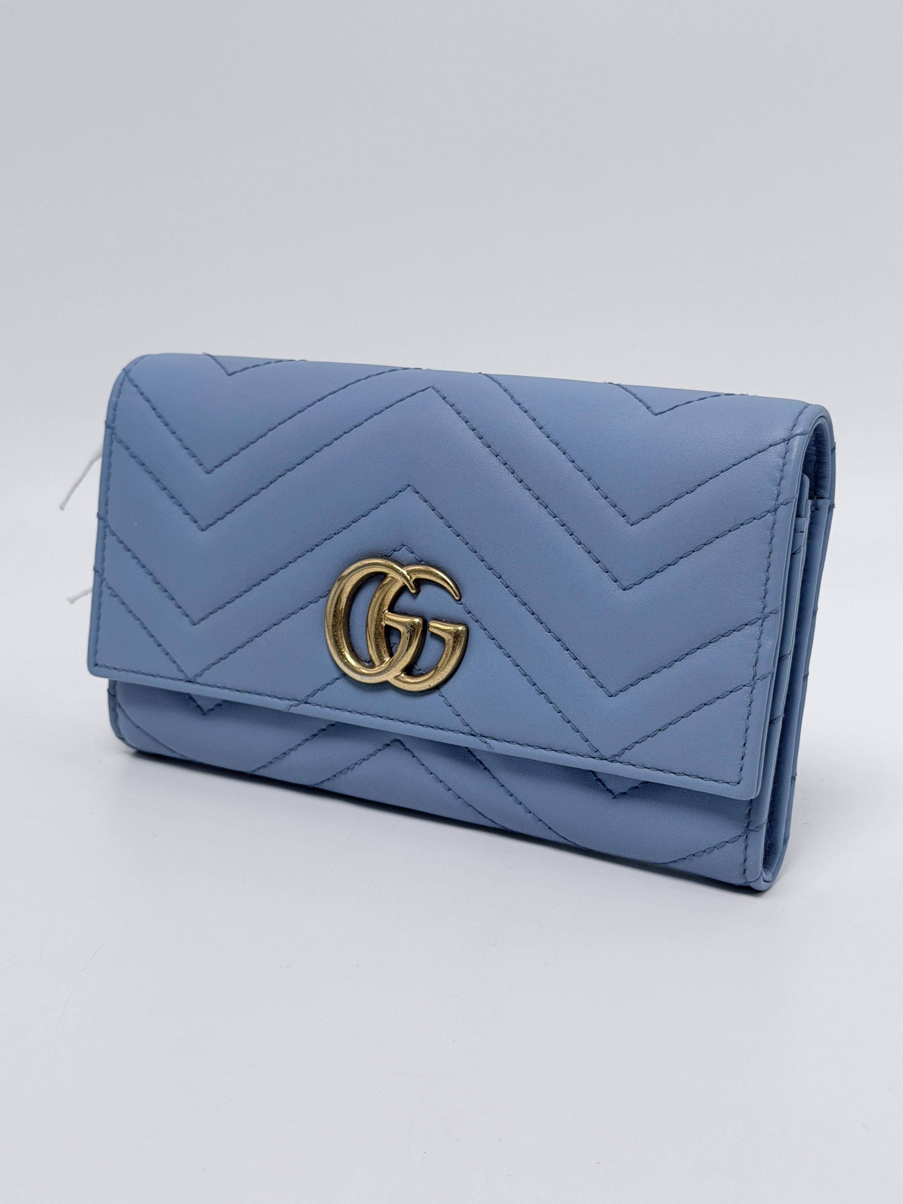 GG Marmont Continental Wallet Blue Matelasse Long Flap Wallet JD1193GG