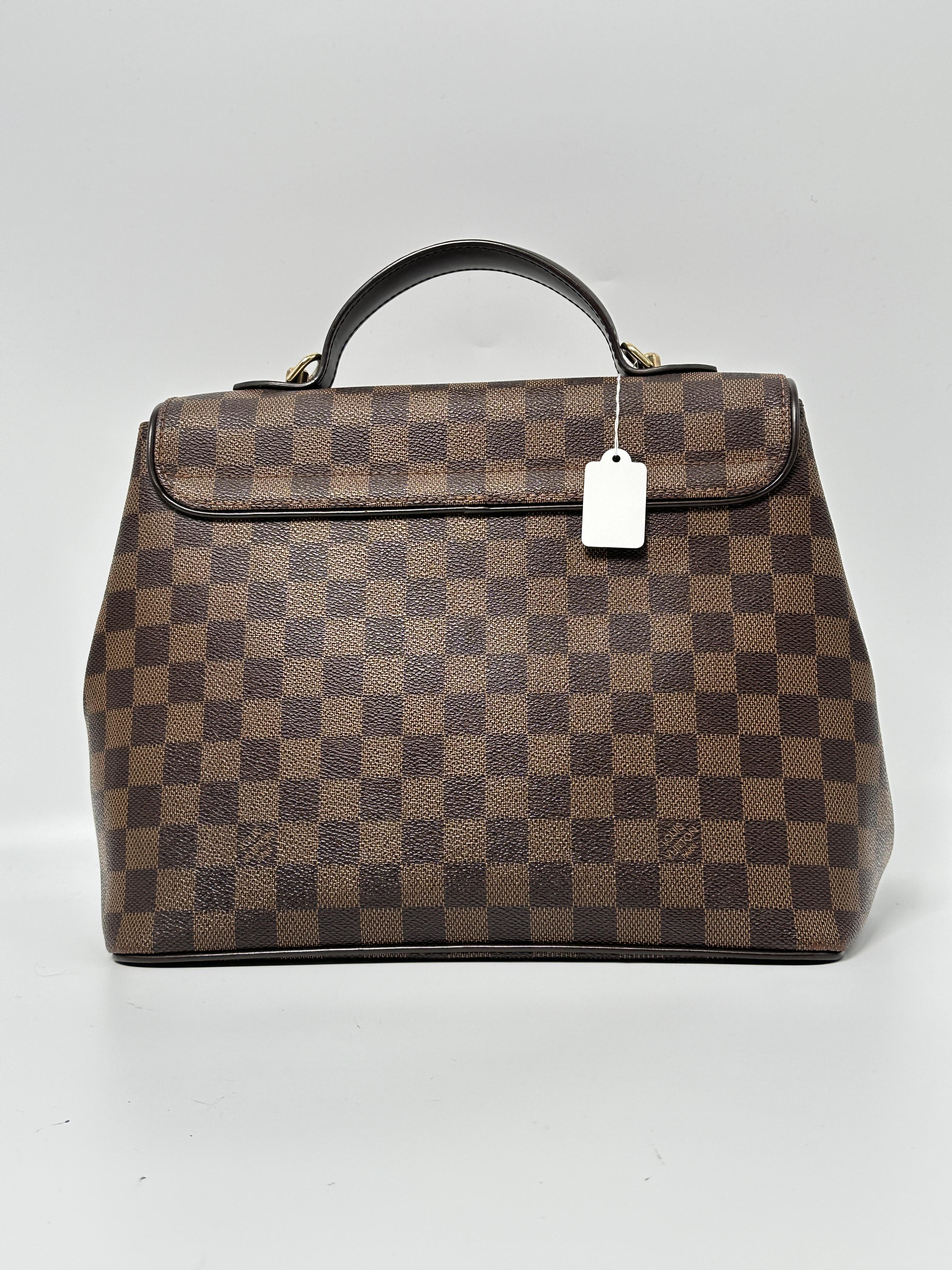 Pre-owned Louis Vuitton canvas and leather Shoulder Bags Bergamo MM Damier Ebene Shoulder Bag Handle Handbag Brown Canvas JE377LV