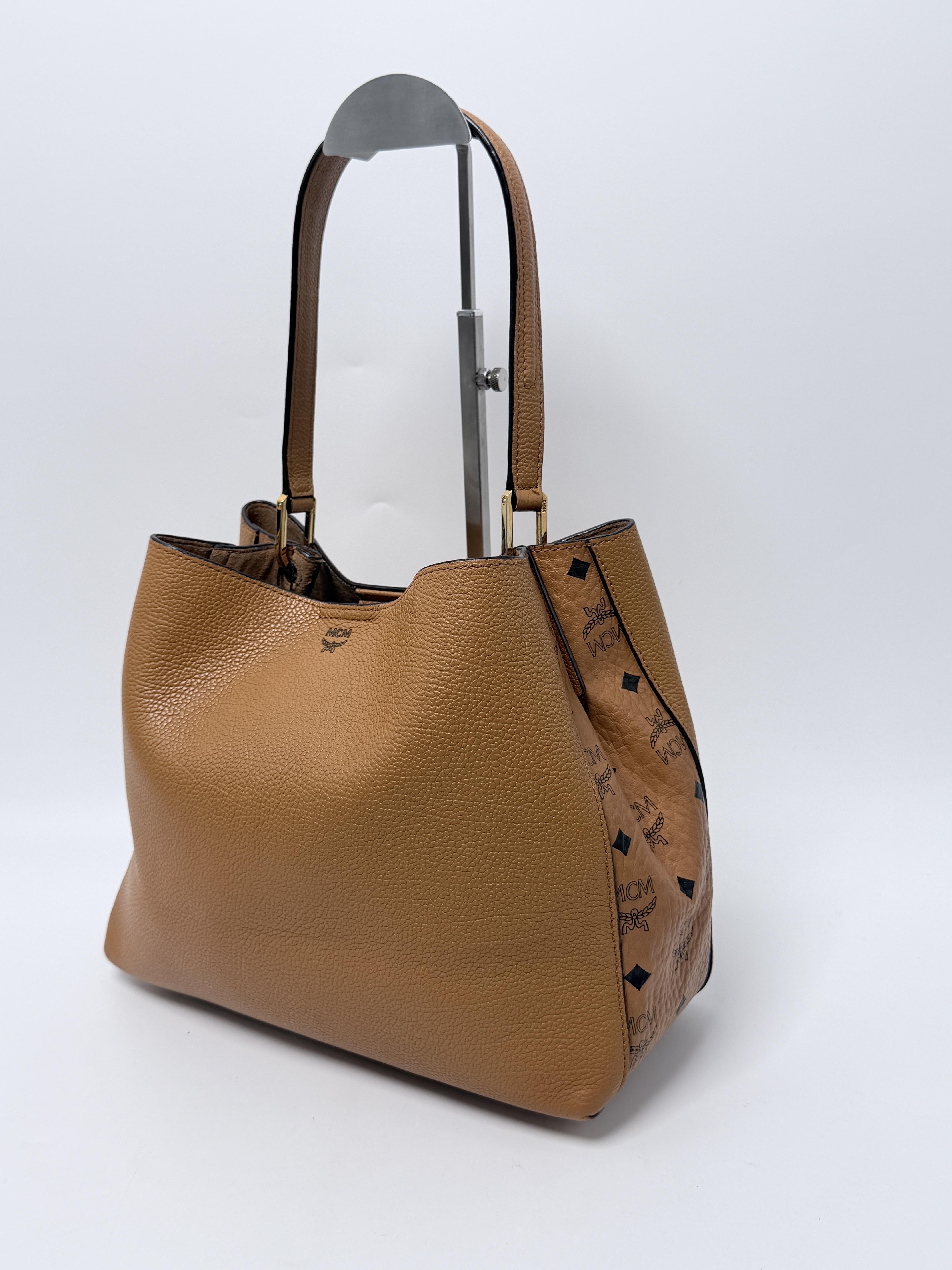 Anna Visetos Small Cognac Tote Bag 2Way Crossbody Shoulder Satchel JD1510MCM