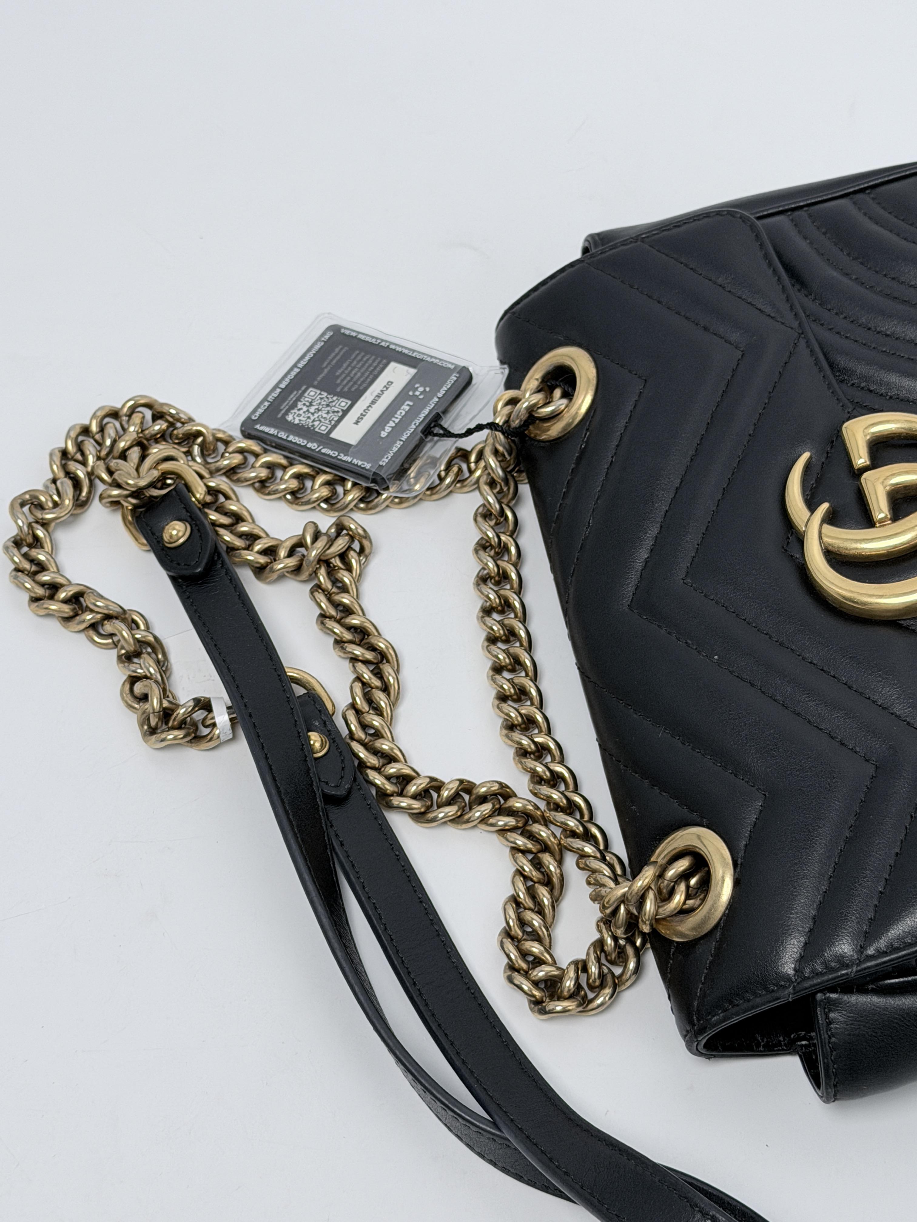 GG Marmont Small Matelasse Black Chain Shoulder Bag Crossbody JA1261GG