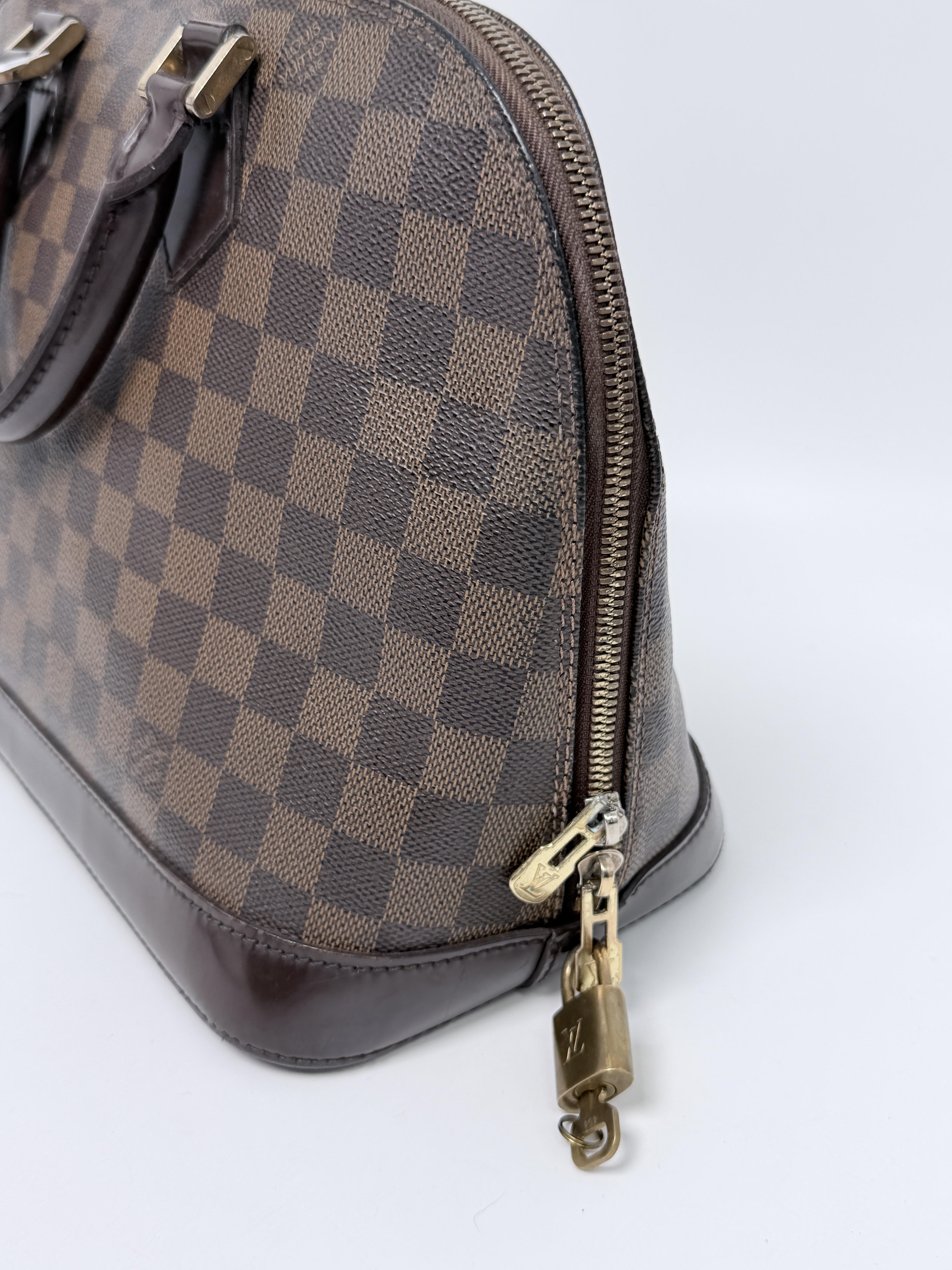 Pre-owned Louis Vuitton Canvas Shoulder Bags Alma PM Damier Ebene Satchel Handle Handbag Bowling Bag JA719LV