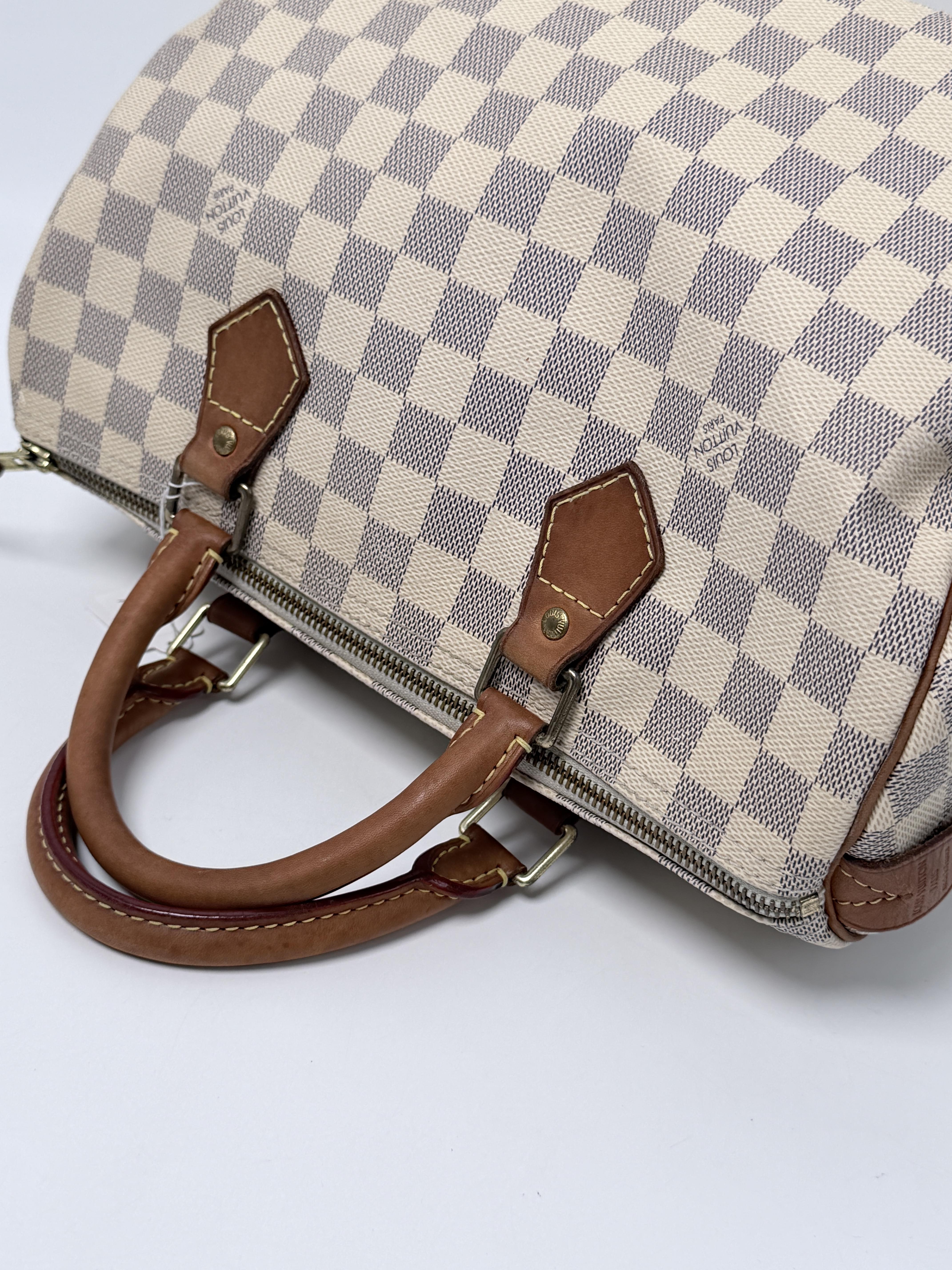 Damier Azur Speedy 30 Handle Handbag Shoulder Bag White JE666LV