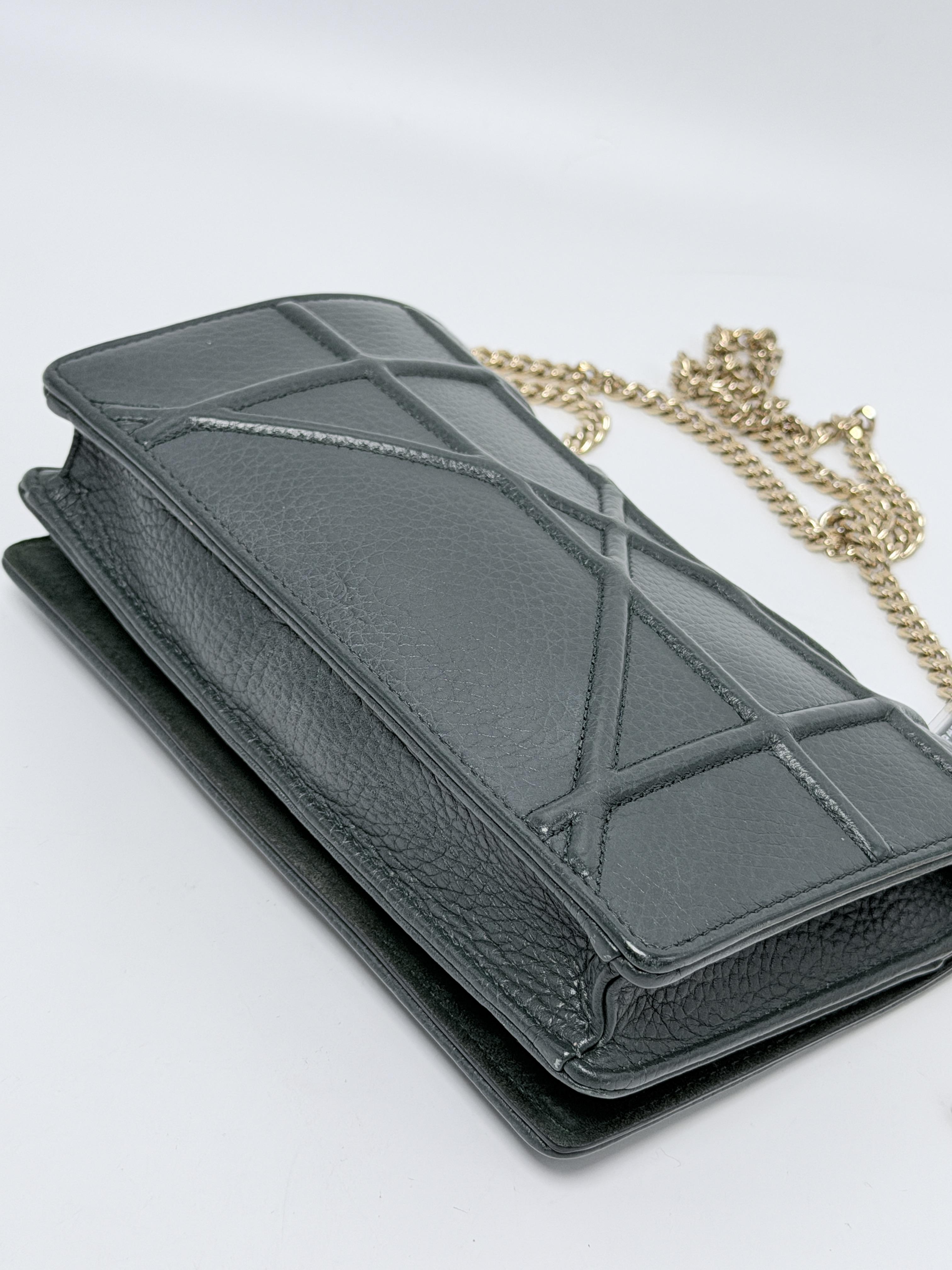Christian Diorama Wallet on Chain Black Grained Crossbody WOC JD1302DR