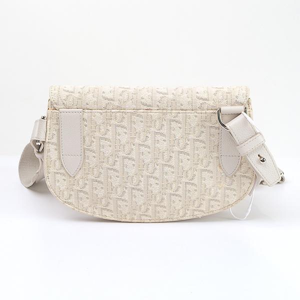 Pre-owned Dior Canvas Shoulder Bags Saddle Oblique Jacquard Leather Shoulder Bag Ivory Light Gray DR1 71525 BK2