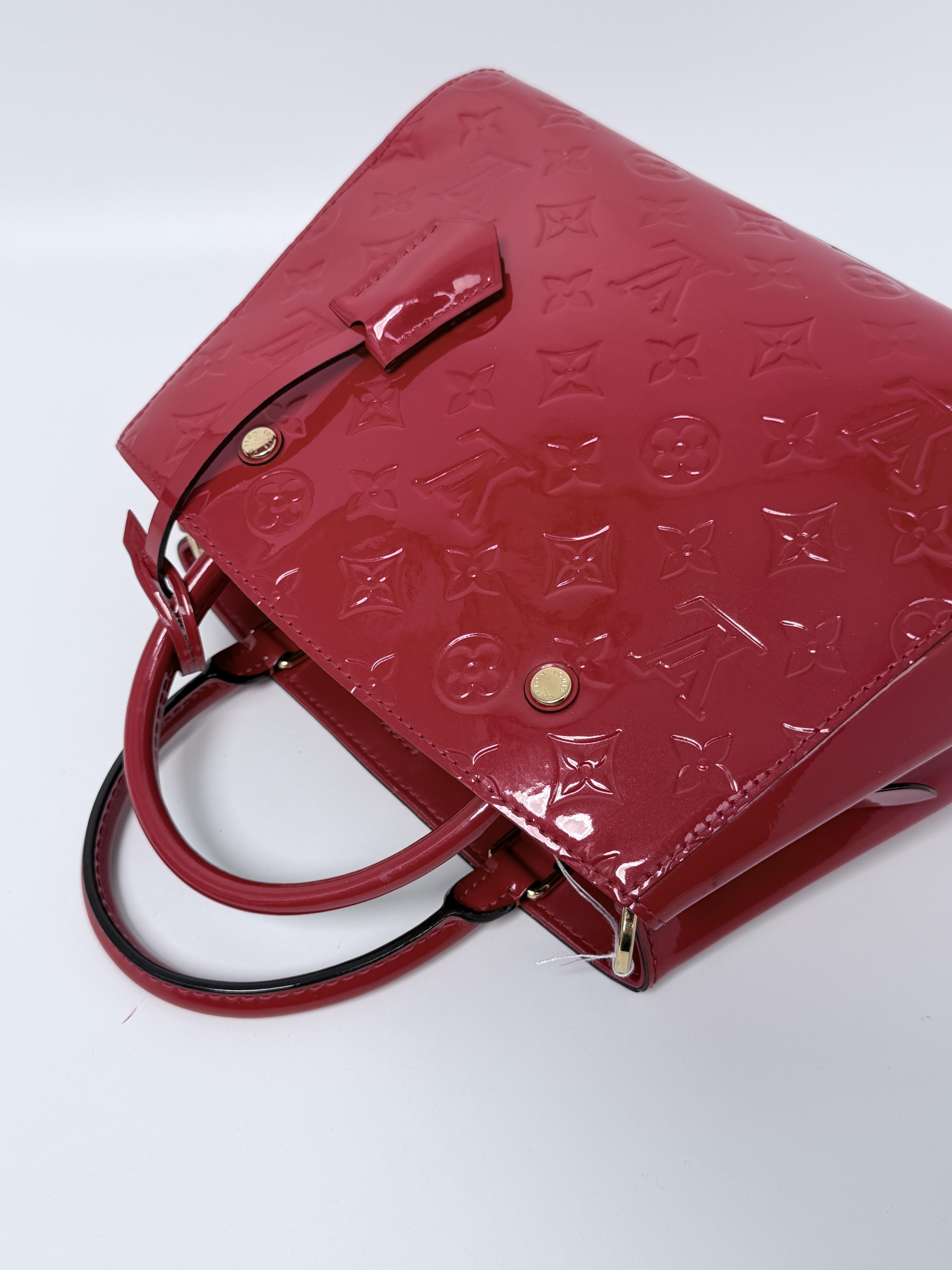 Pre-owned Louis Vuitton Monogram Vernis patent leather Crossbody Bags Vernis Montaigne BB Handbag Red JA645LV