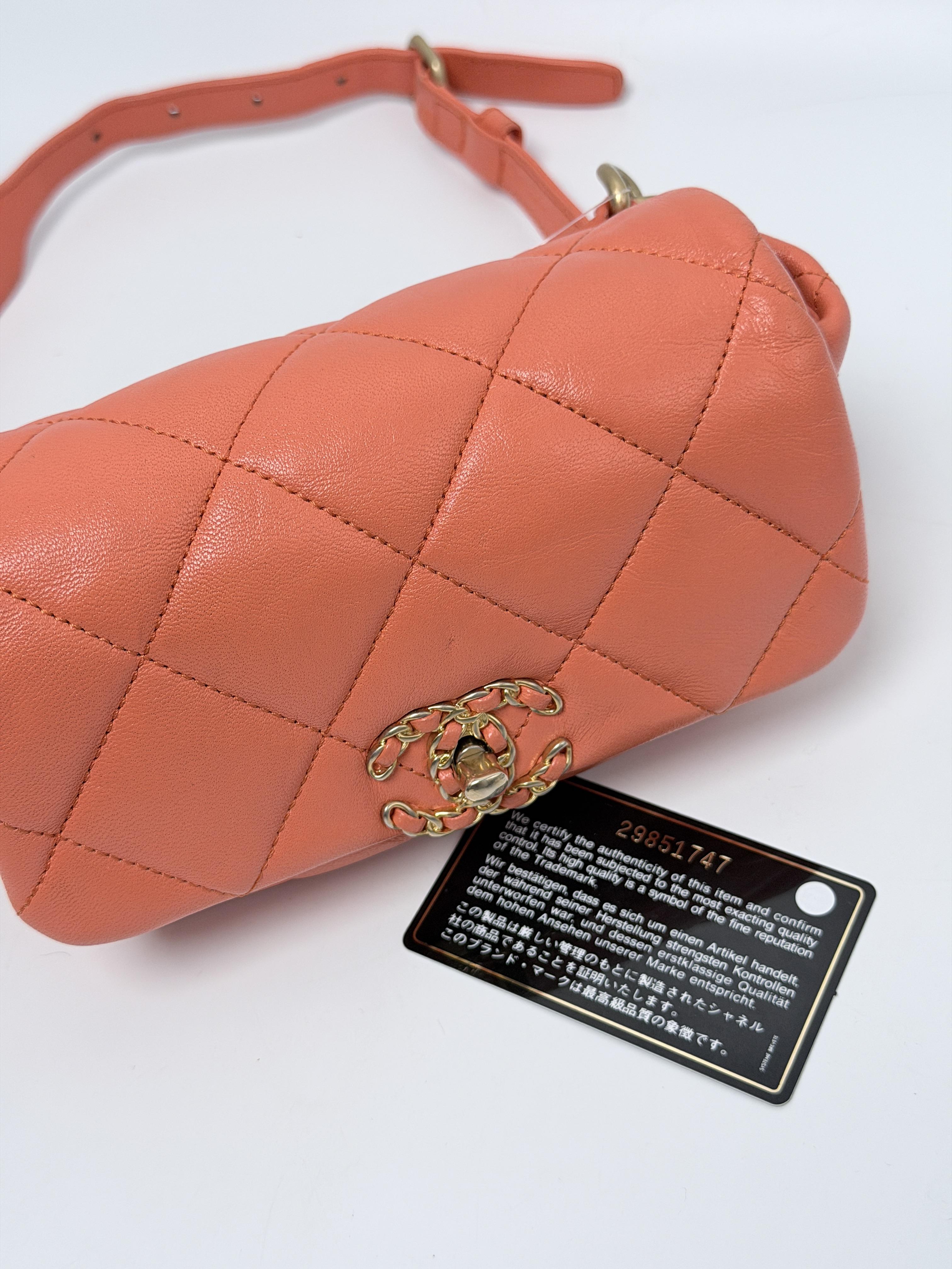 19 Waist Belt Bag Orange Lambskin Gold Ruthenium Flap P056CC