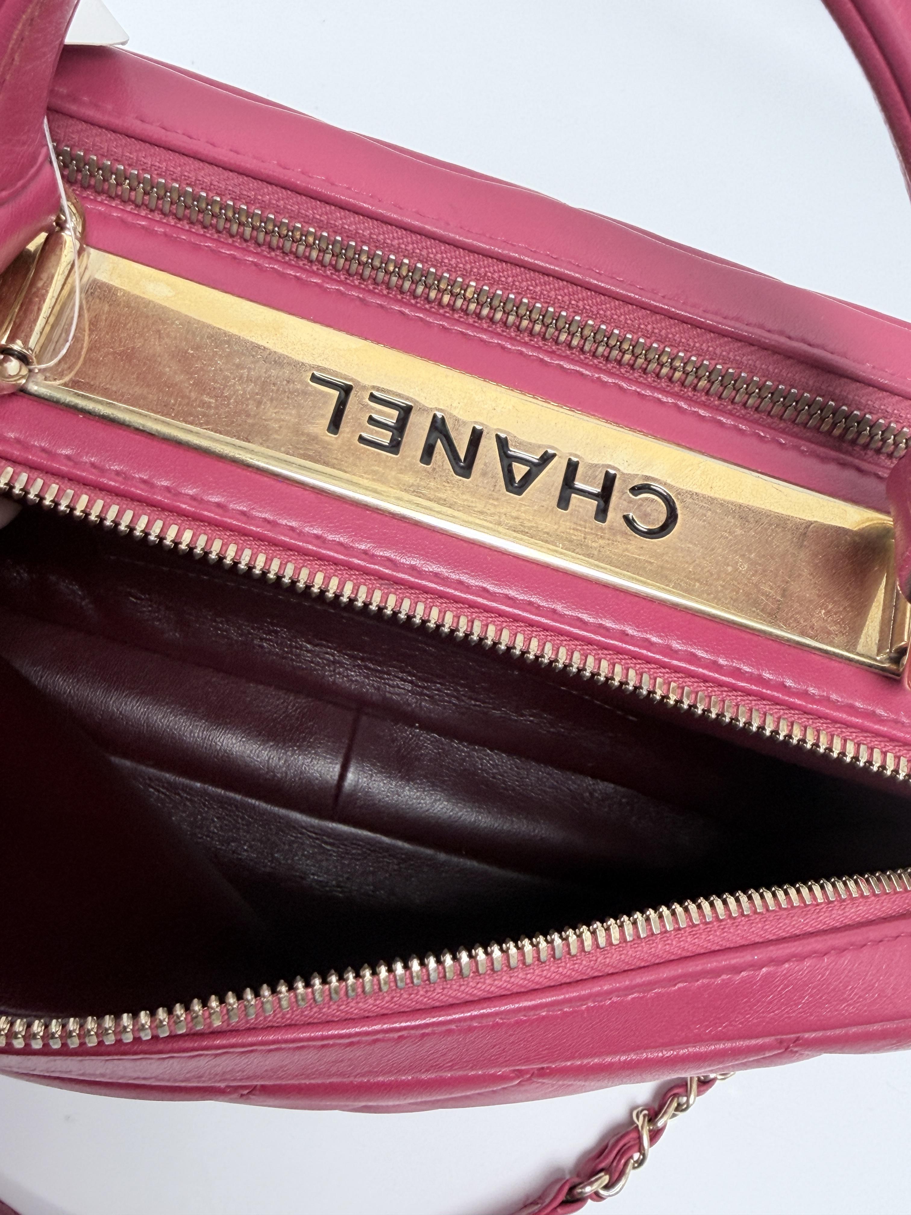 Pre-owned CHANEL Leather Crossbody Bags Quilted Lambskin Trendy CC Bowling Bag Shoulder Crossbody Handbag Pink ZS152CC