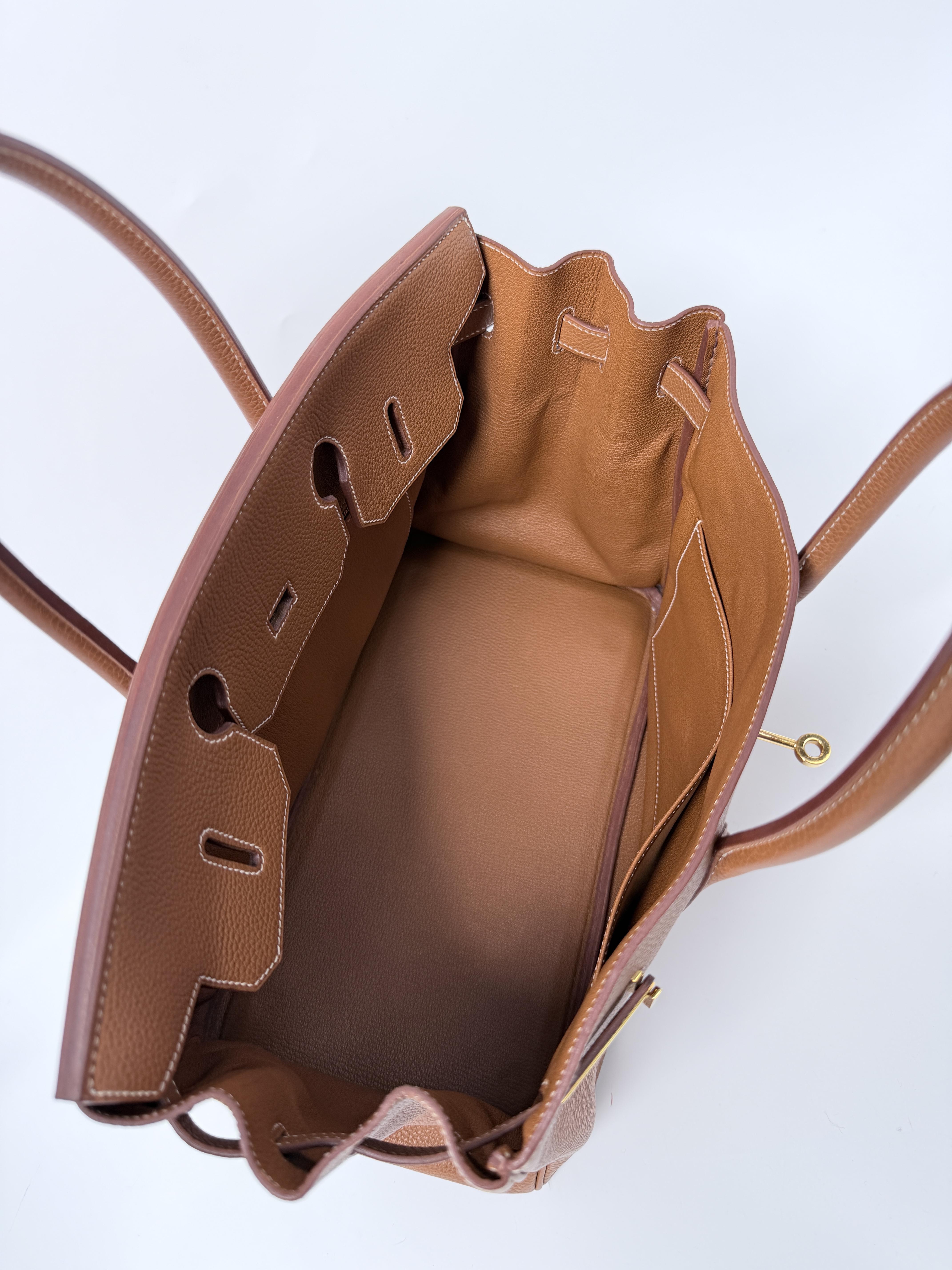 Pre-owned HERMÈS Leather Shoulder Bags Caramel Brown Togo Birkin 35 Tote Bag Top Handle Shoulder Handbag Gold Hardware FJ003HM