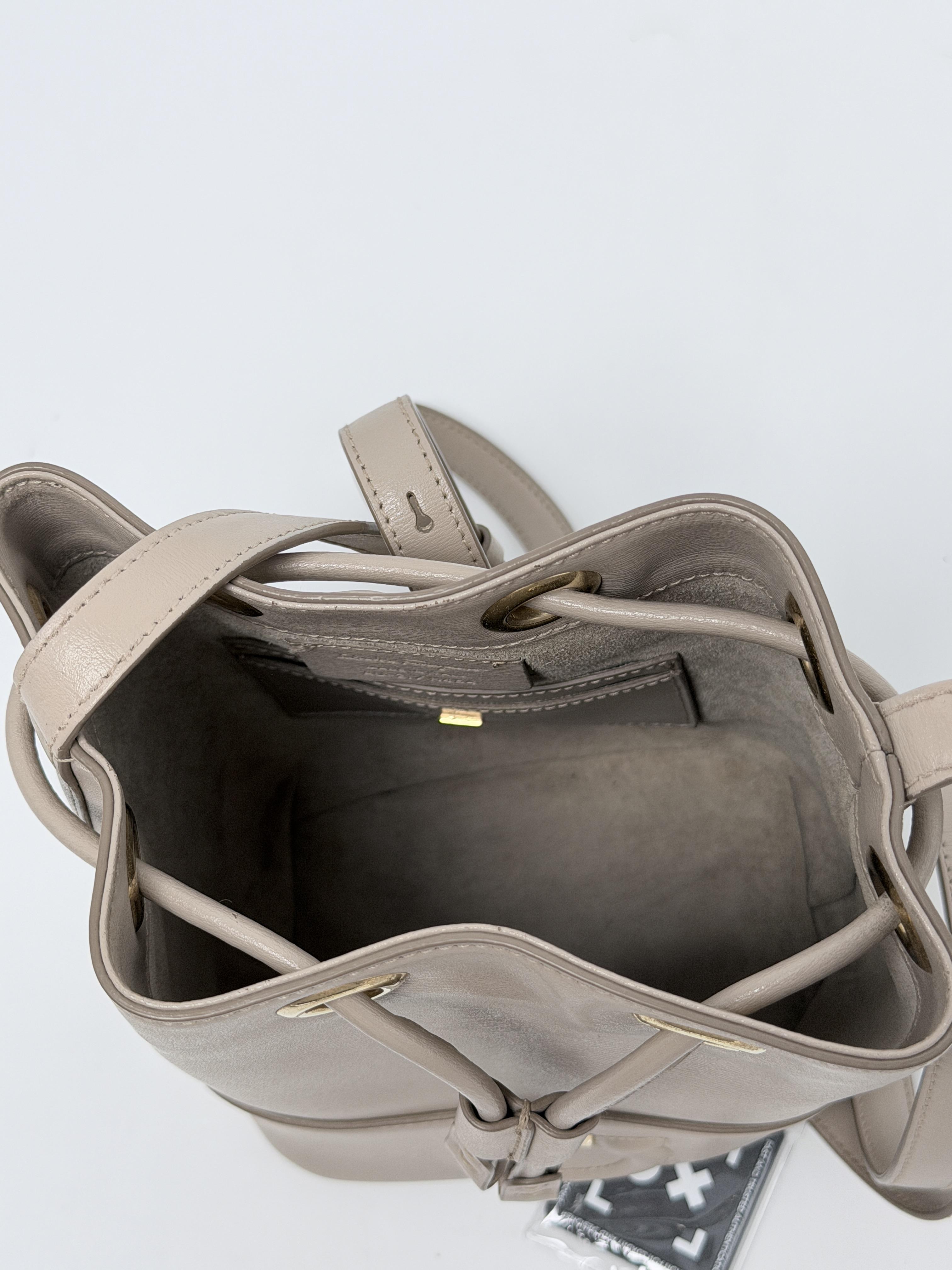 Ferragamo Gancini Mini Drawstring Bucket Crossbody Bag Taupe Gray JD1234FG