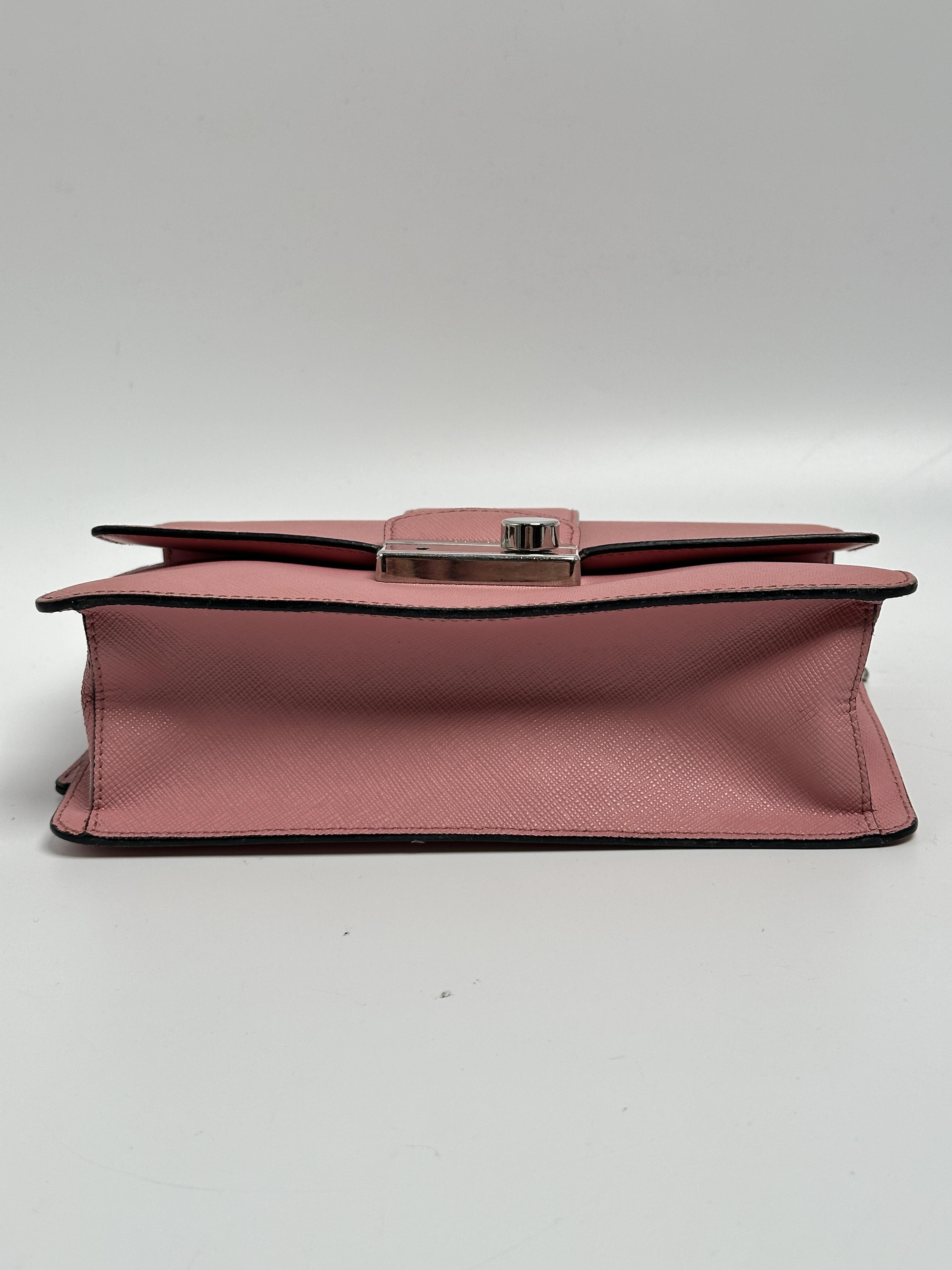 Pre-owned PRADA Leather Crossbody Bags Saffiano Lux Small Sound Lock Chain Flap Crossbody Bag Shoulder Handbag ZS043PR