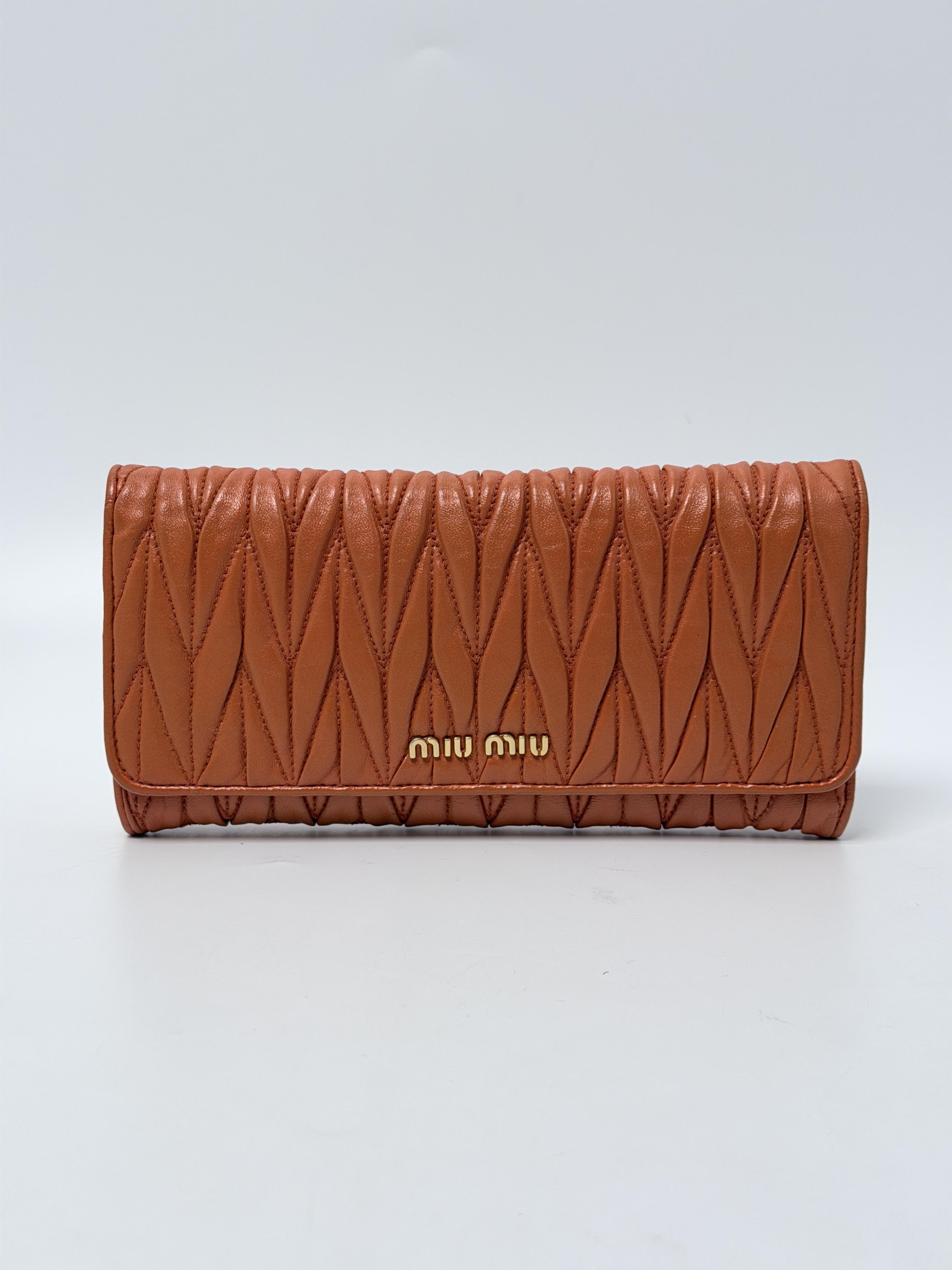 Miu Miu Matelassé Nappa Long Flap Wallet Papaya Orange JD1603MM