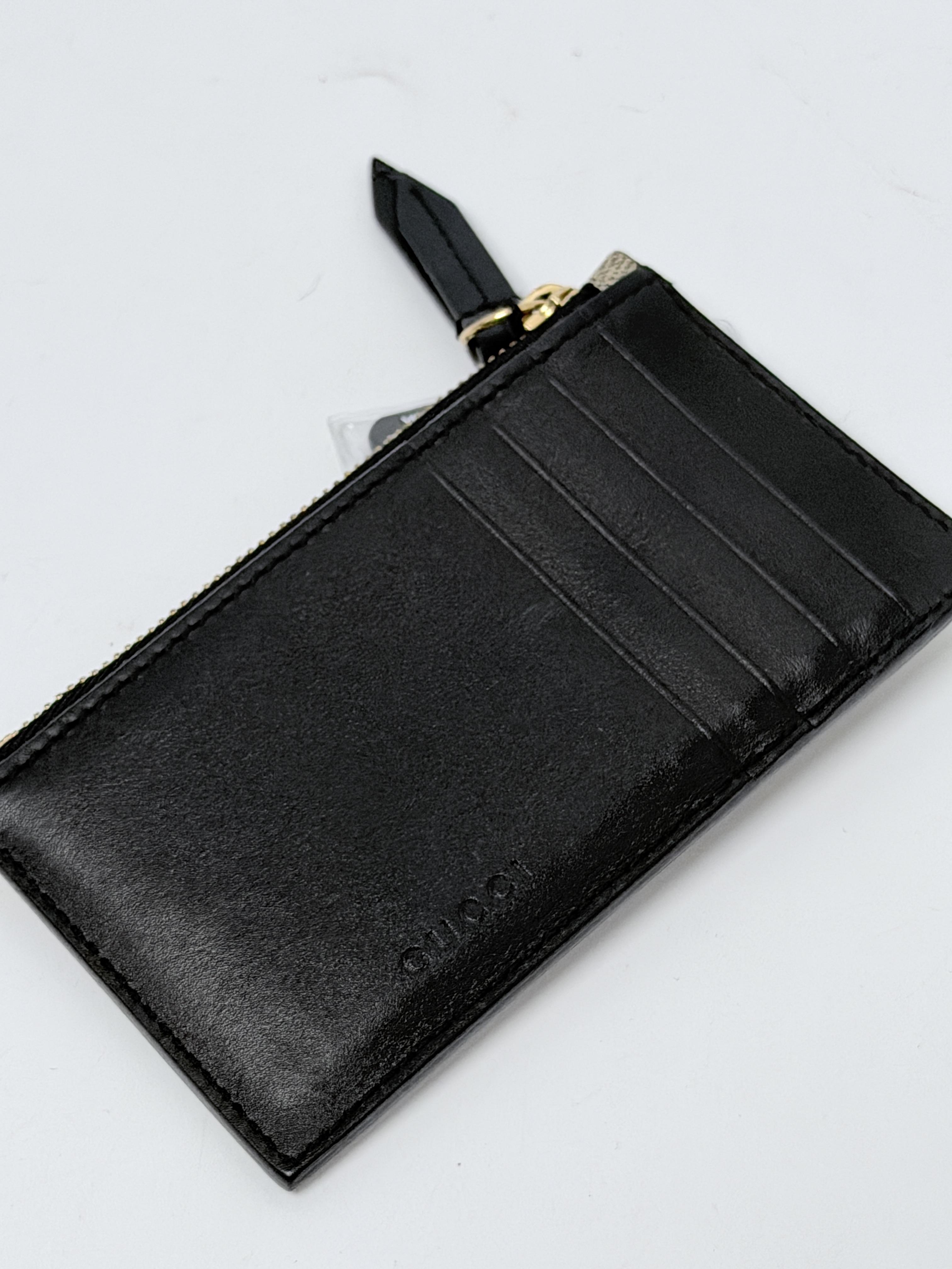 GG Supreme Canvas Black Leather Trim Zip Card Case Key Pouch JD1343GG