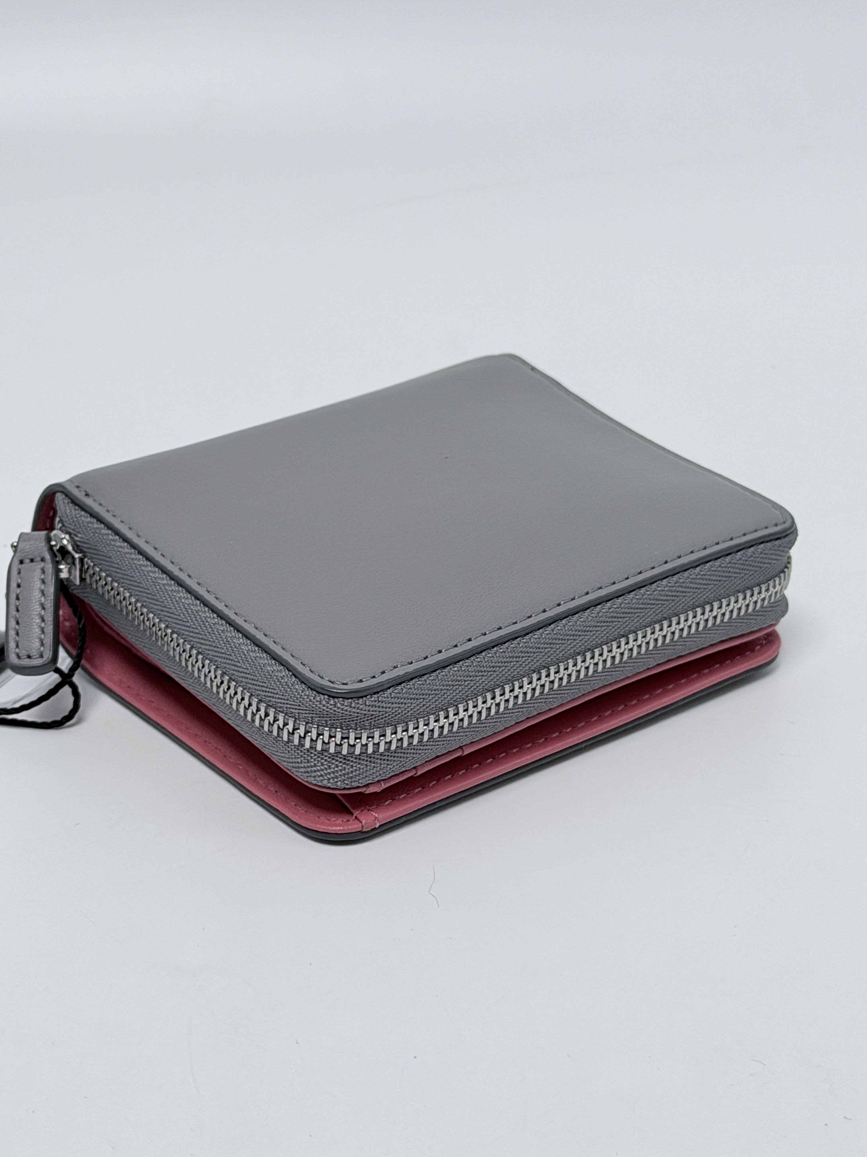 MCM Rabbit Visetos Leather Zip Around Bifold Compact Wallet Grey Pink JD1410MCM