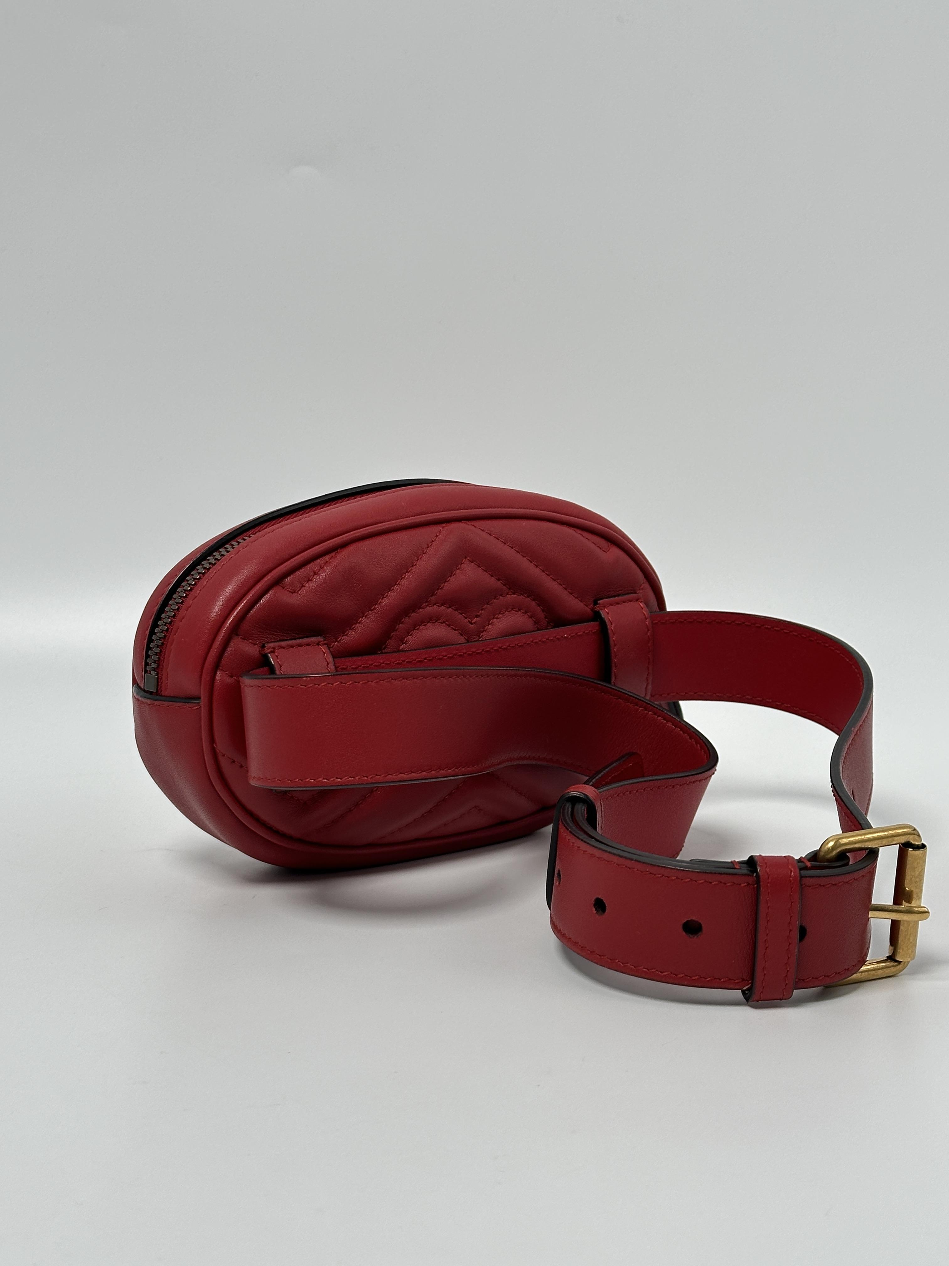 Pre-owned GUCCI gg Leather Belt Bags Authentic Marmont Matelassé Waist Belt Bag Fanny Pack FJ008GG