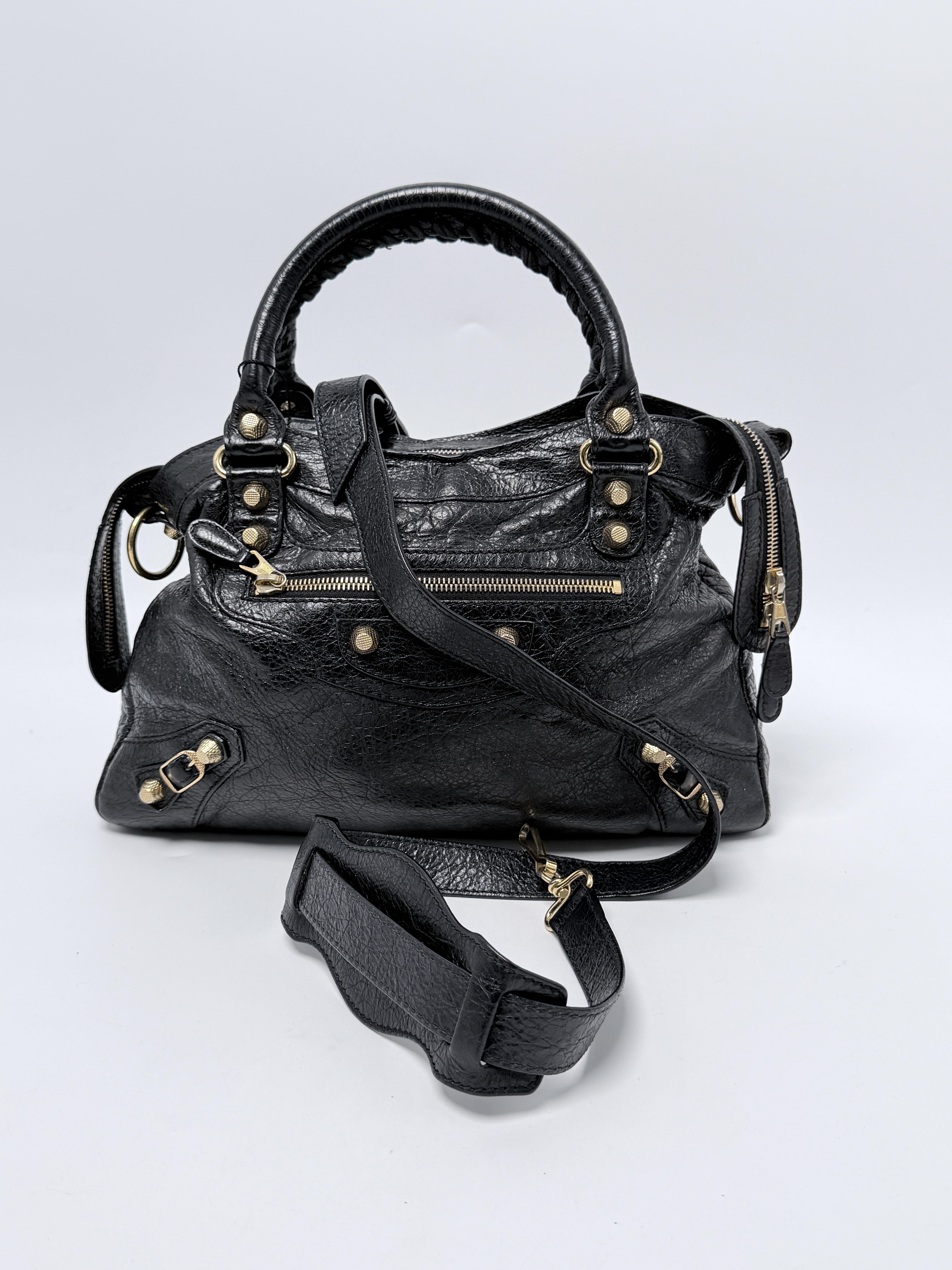 Neo Classic City Bag Black Distressed Handle Handbag Crossbody JE746BB