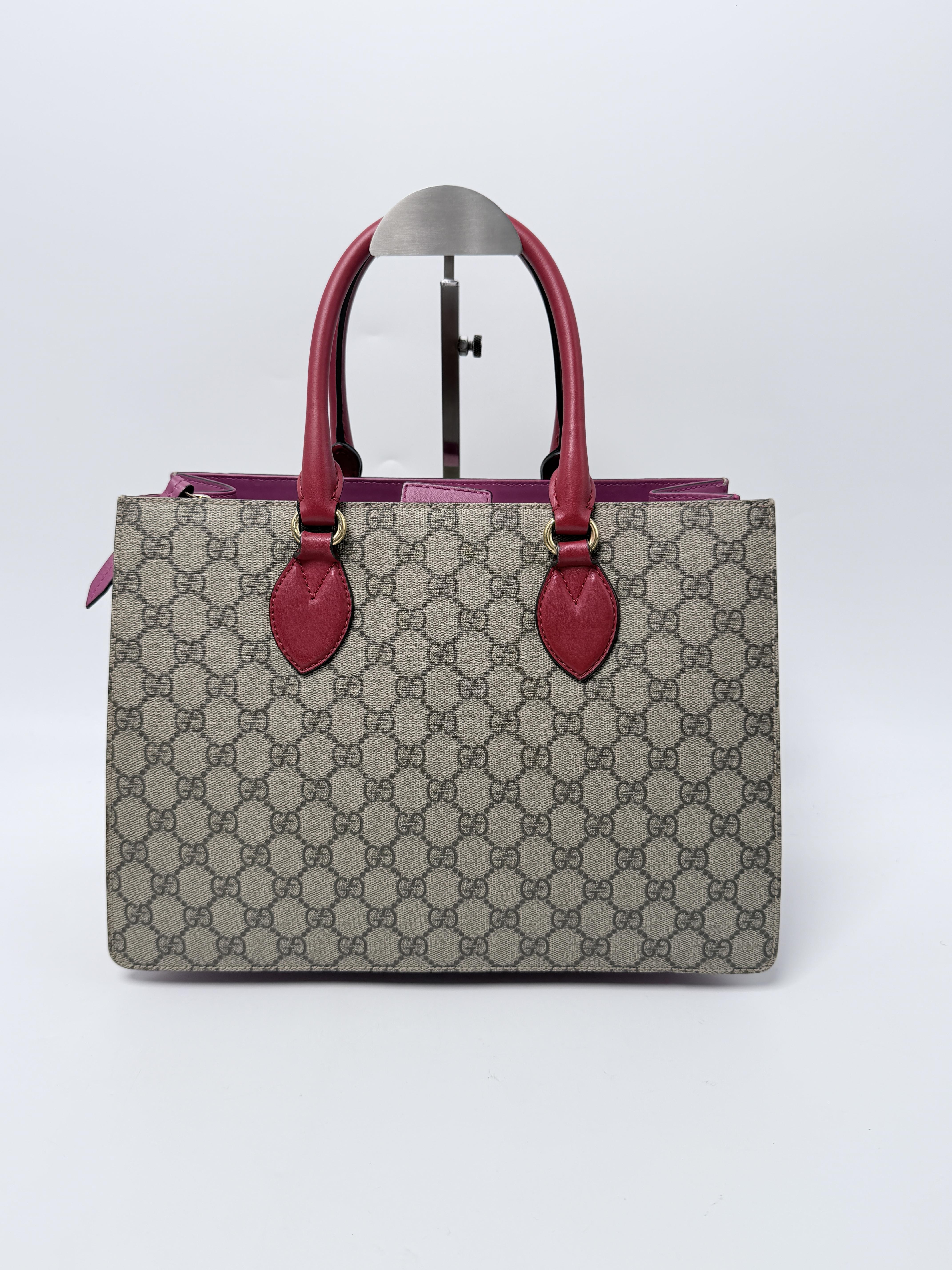 GG Supreme Linea A Small Tote Bag Pink Red Trim JD1704GG