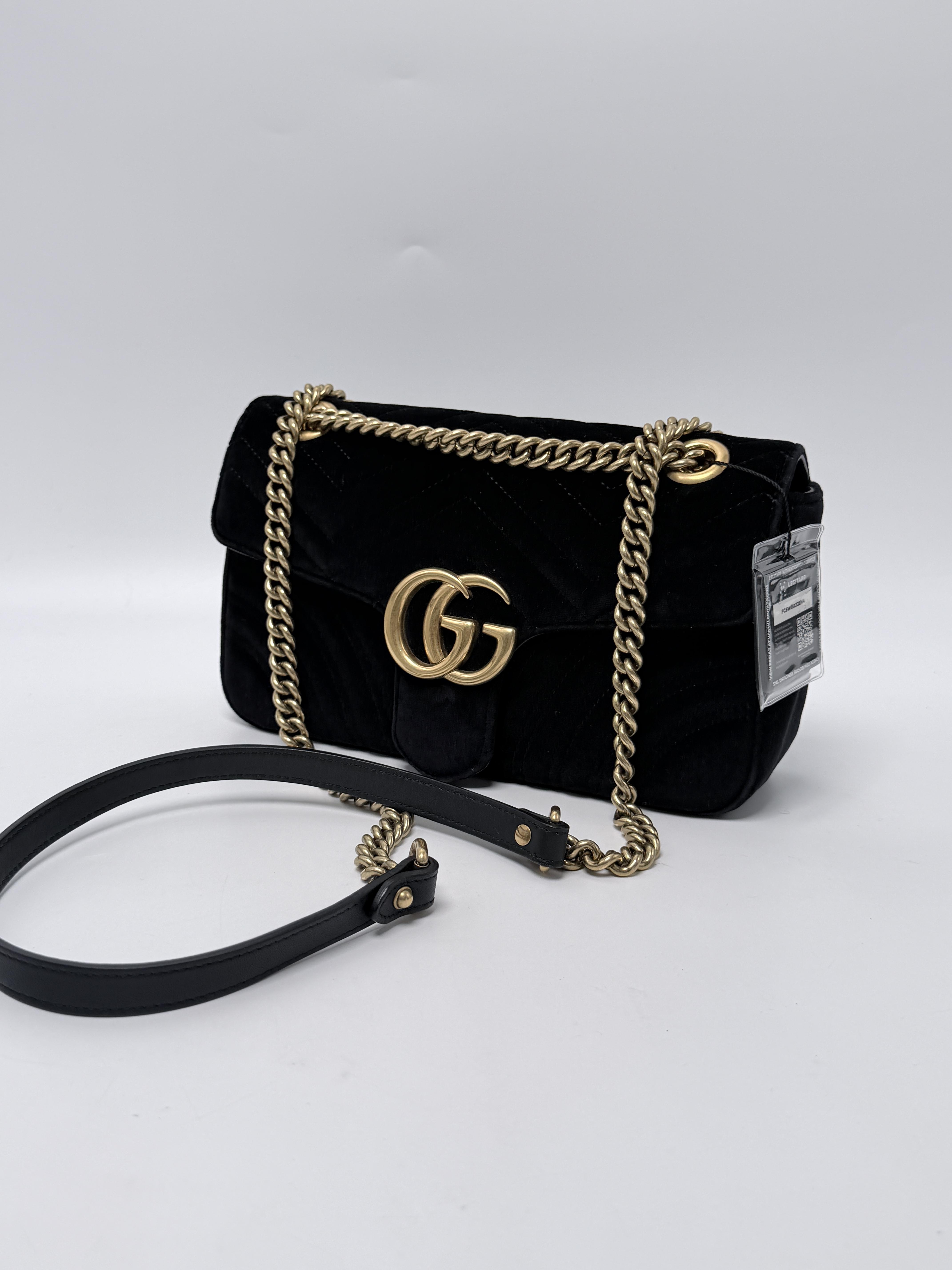 GG Marmont Small Matelasse Velvet Shoulder Bag Black JD1588GG