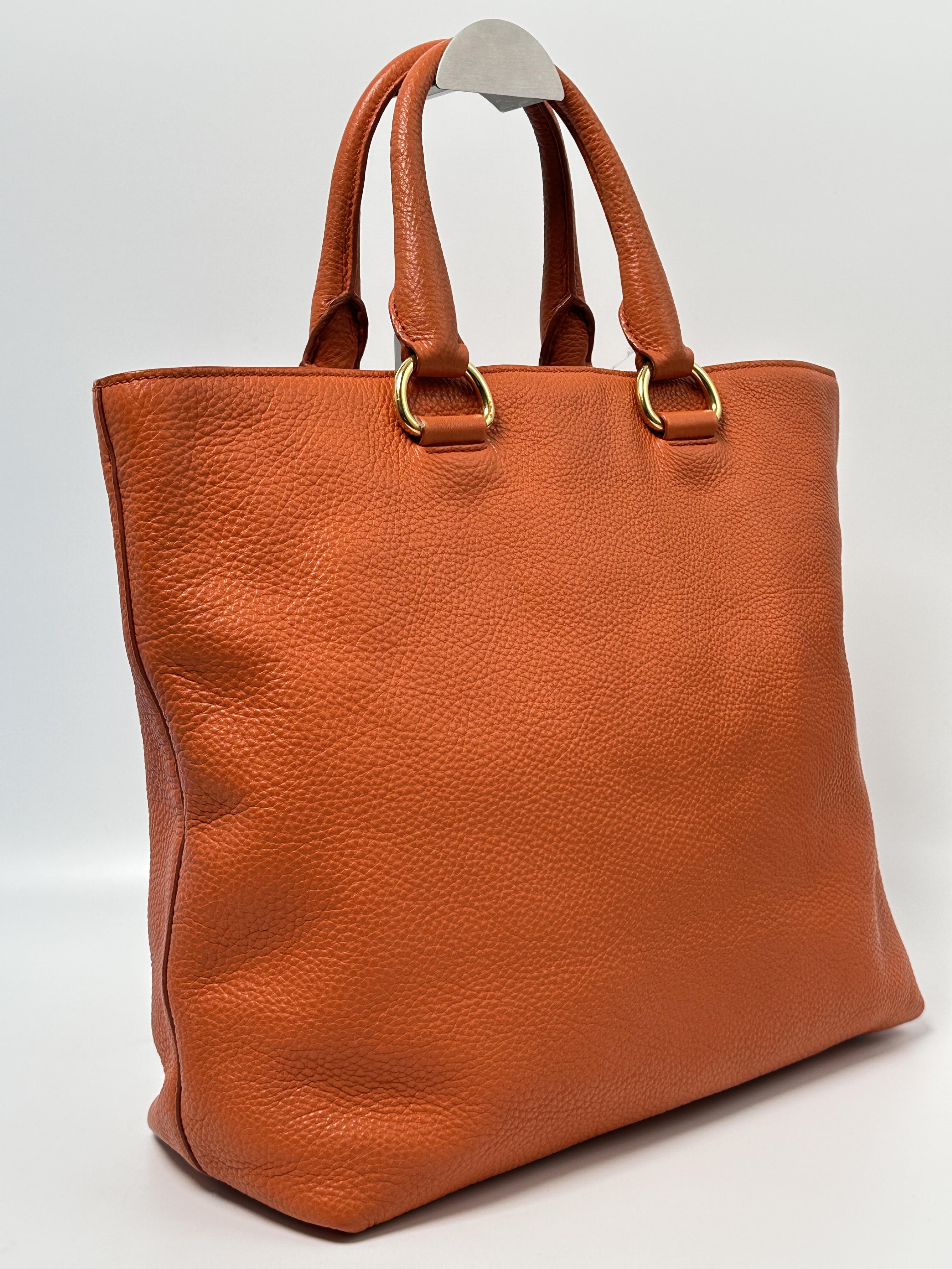 Orange Vitello Daino Shopping Tote Bag Top Handle Bag Shoulder Handbag JE458PD