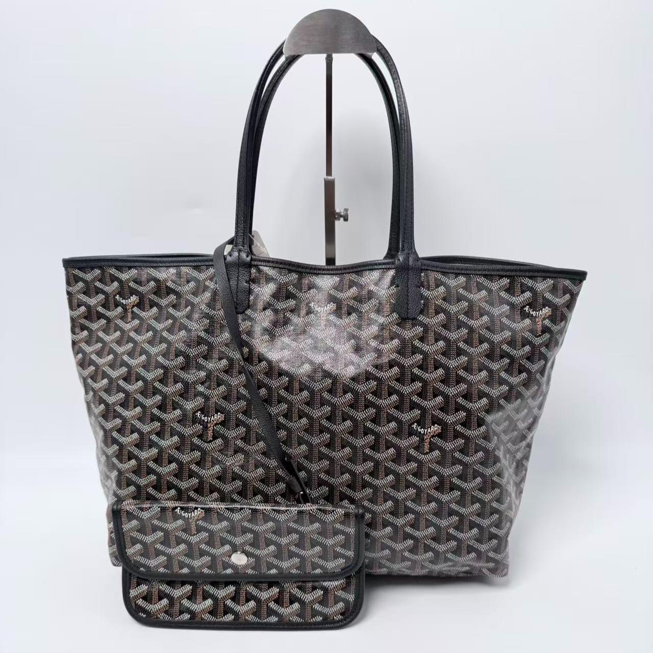 Saint Louis PM Goyardine Canvas Tote Bag with Pouch Black ZS001GY