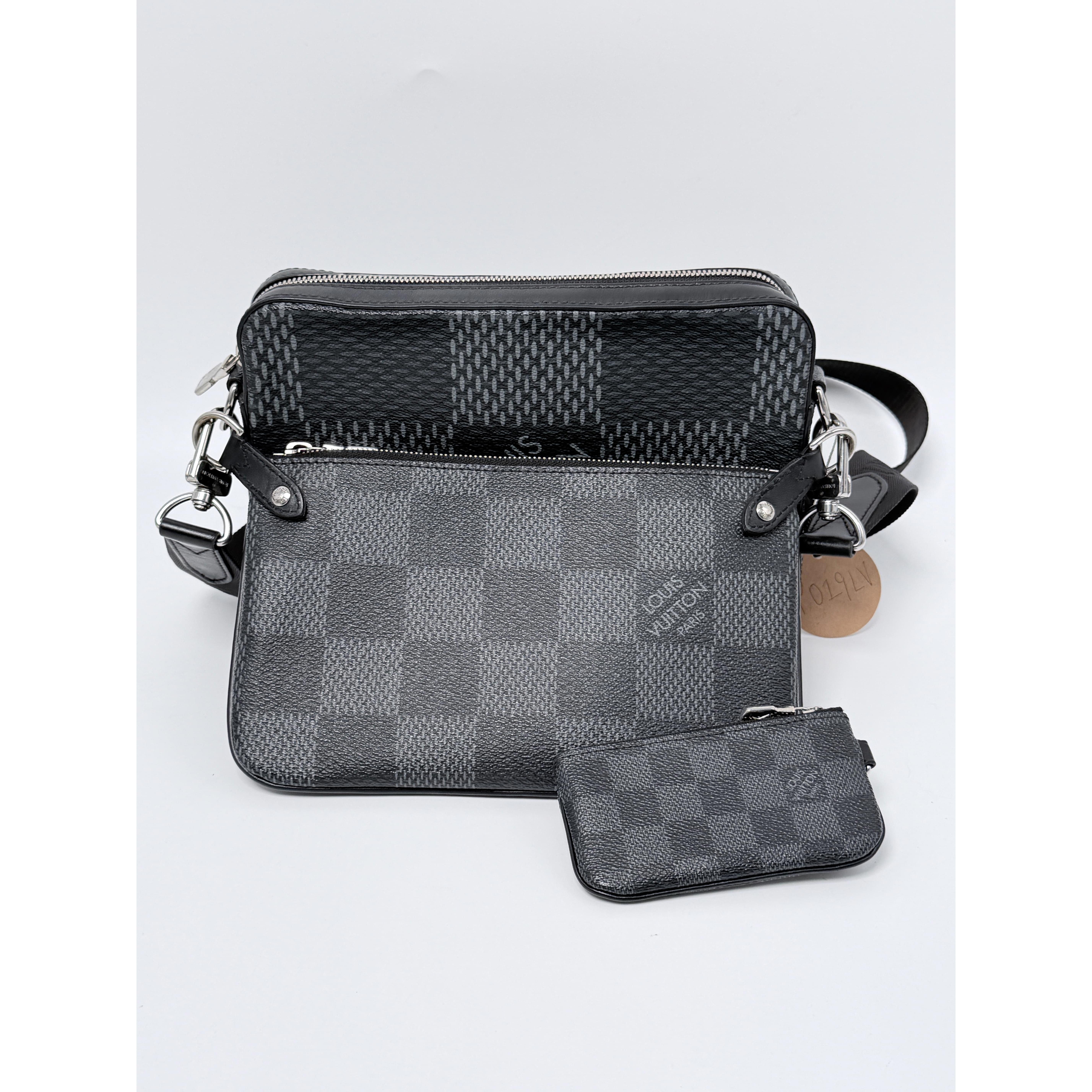 Pre-owned Louis Vuitton Canvas Messenger Bags Damier Graphite 3D Trio Crossbody Messenger Bag P019LV
