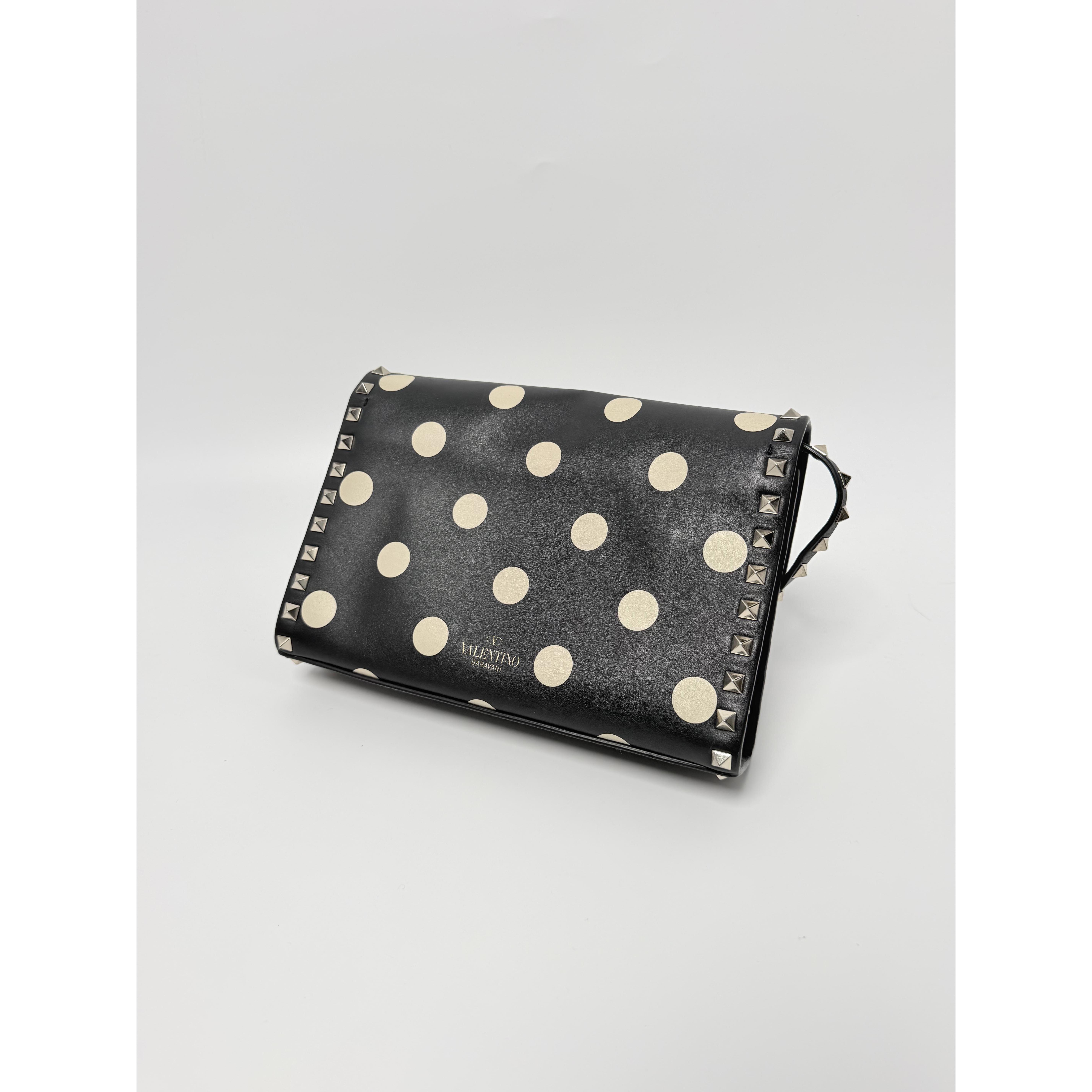 Pre-owned Valentino Leather Crossbody Bags Rockstud Polka Dot Crossbody Bag Shoulder Handbag Black P001VL