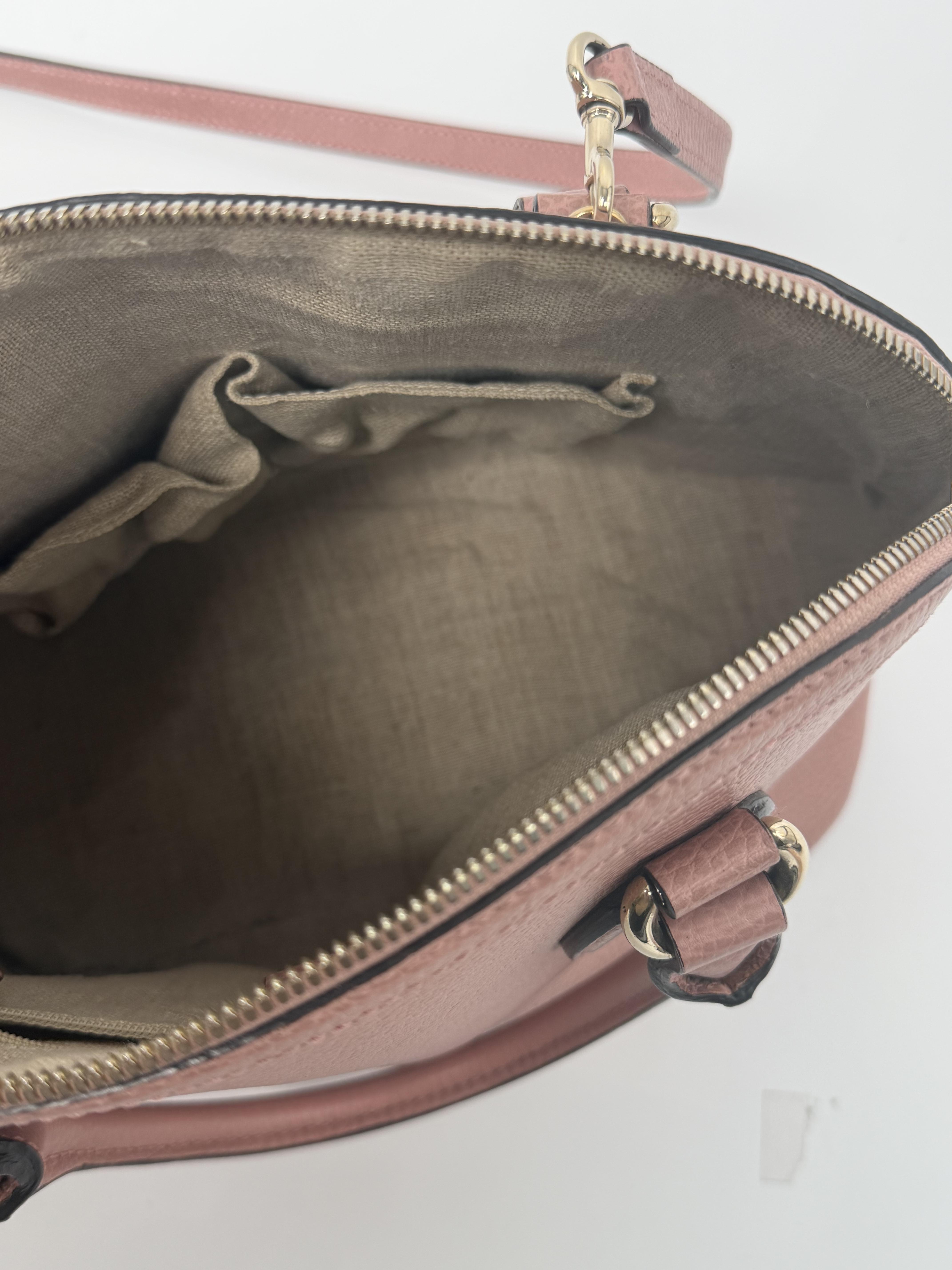 Pre-owned GUCCI Leather Shoulder Bags Dome Bag Pink Pebbled Shoulder Crossbody Bag Designer Top Handle Purse P006GG