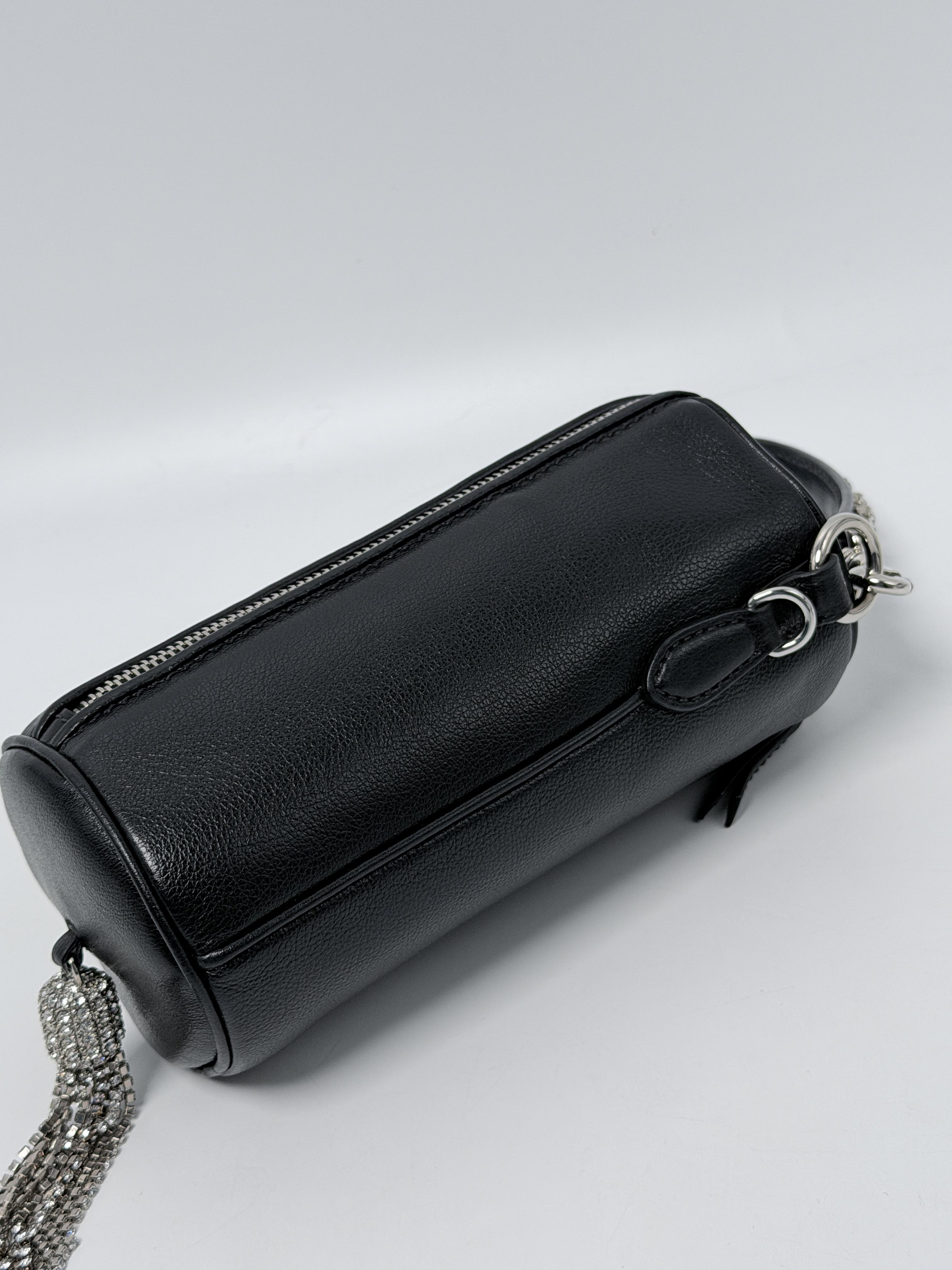 Black Cylinder Crossbody Shoulder Bag with Chain Tassel XU005MM