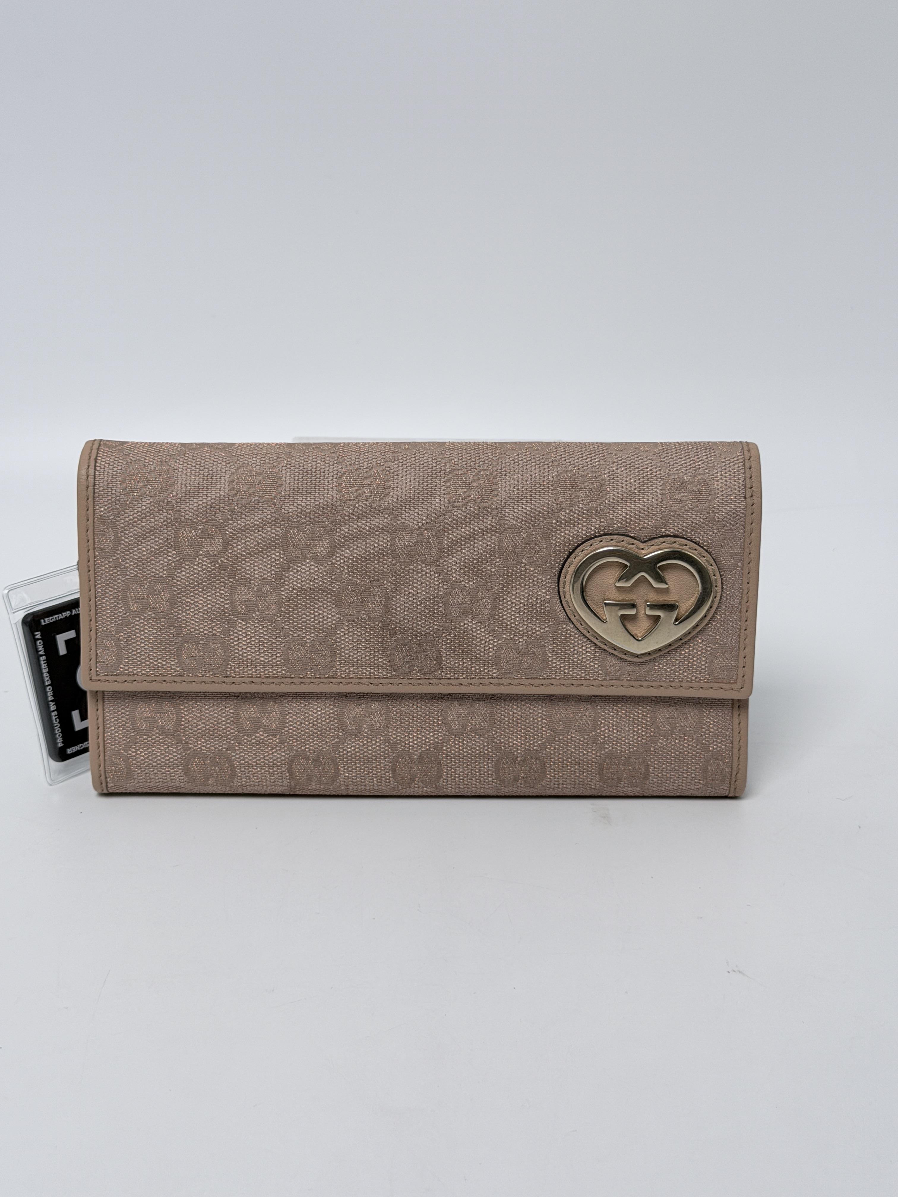 Lovely Heart GG Canvas Continental Long Flap Pink Beige JD1540GG