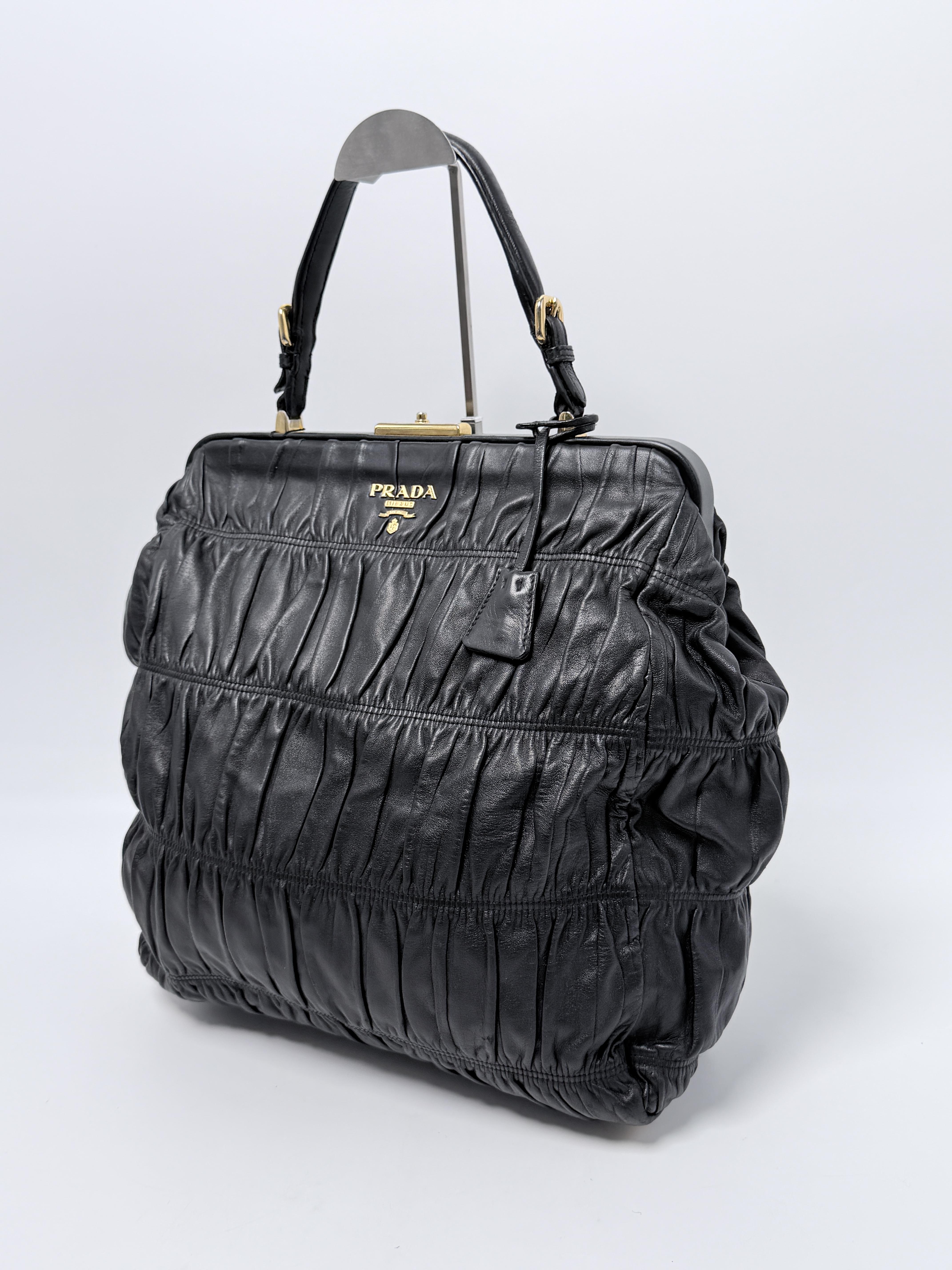 Black Nappa Gaufre Dressy Frame Shoulder Tote Bag Handbag JD1021PR