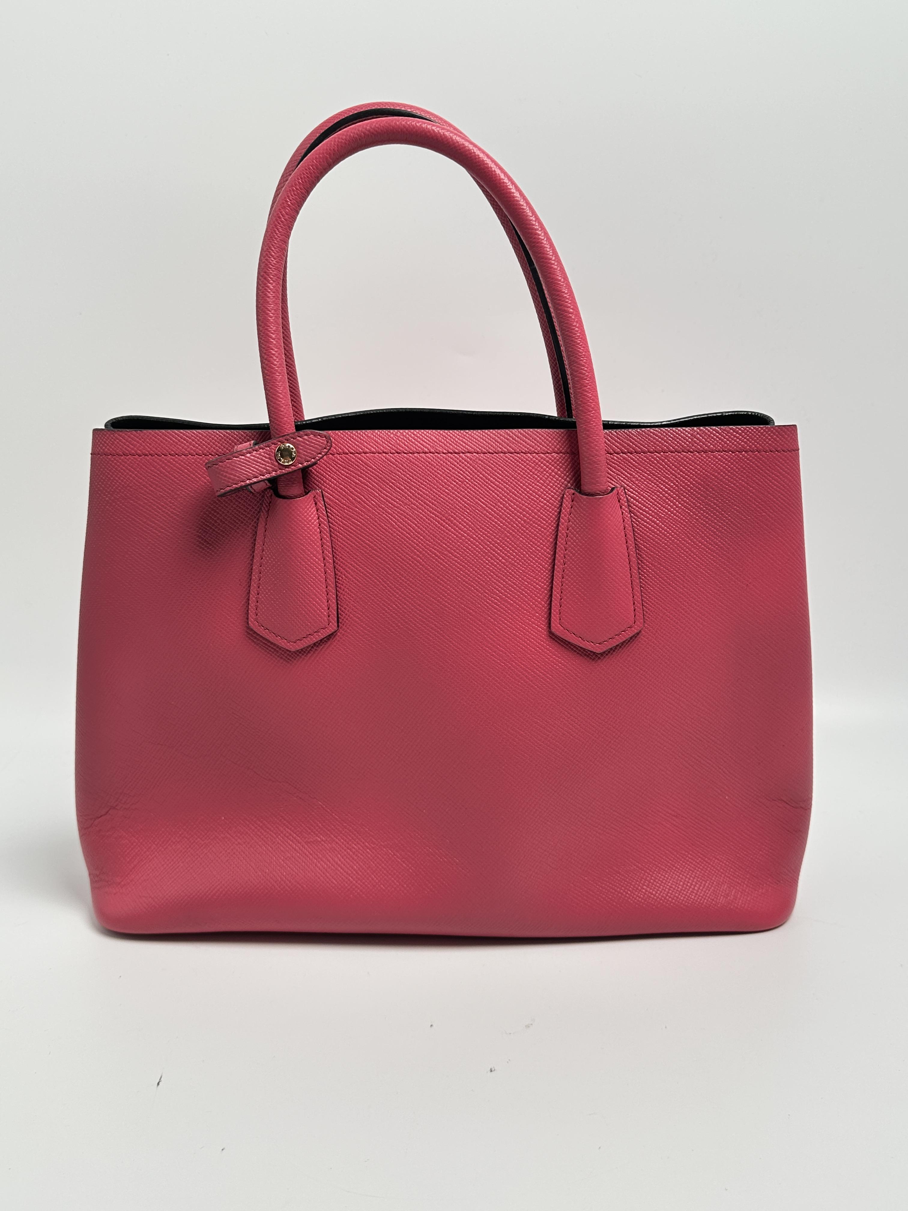 Pre-owned PRADA leather Shoulder Bags Pink Saffiano Lux Double Tote Shoulder Bag ZS033PR