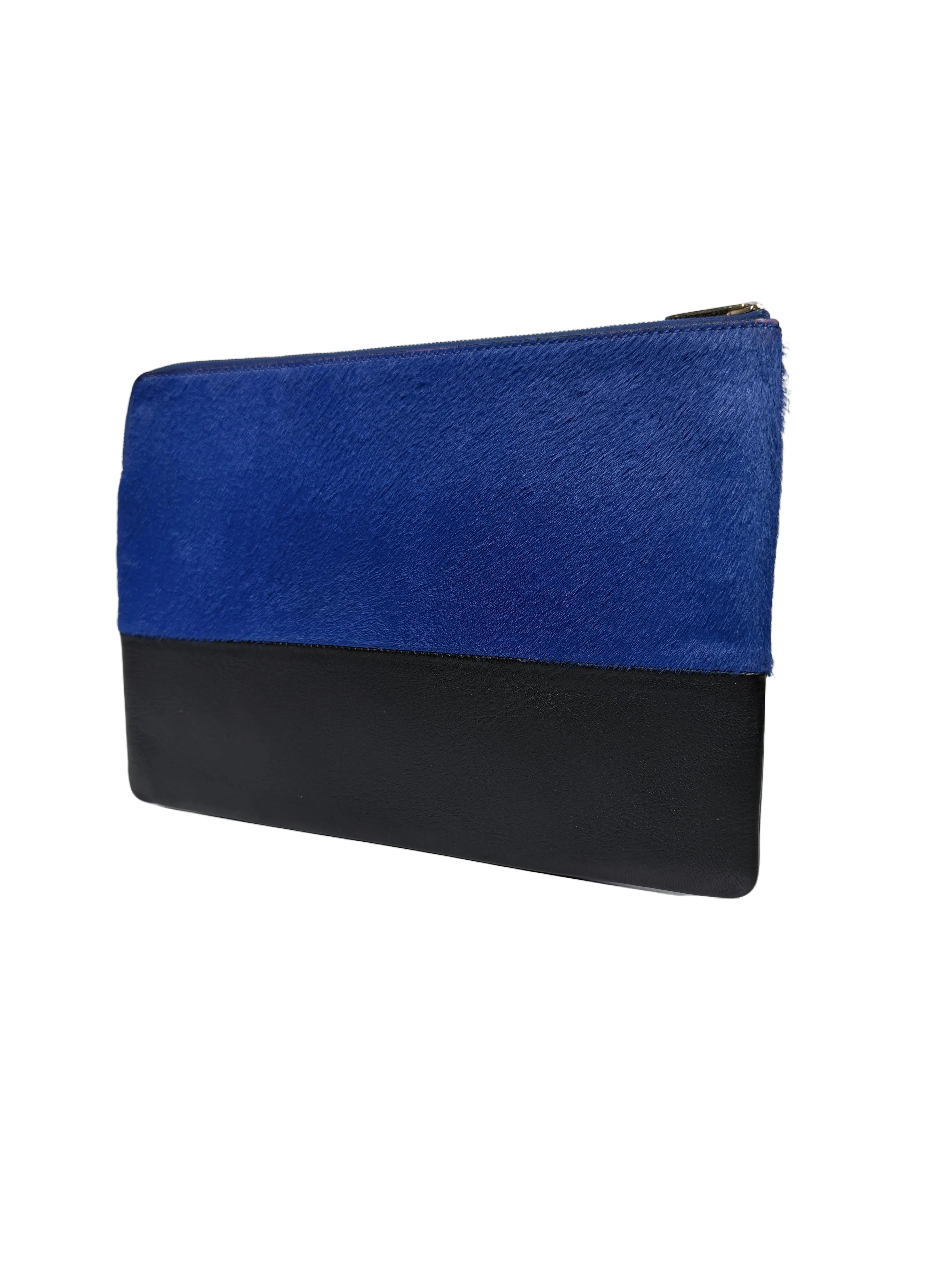 Clutches & Wristlets Authentic Céline Bi Color Clutch Pouch in Blue Pony Hair and Black JXCE5