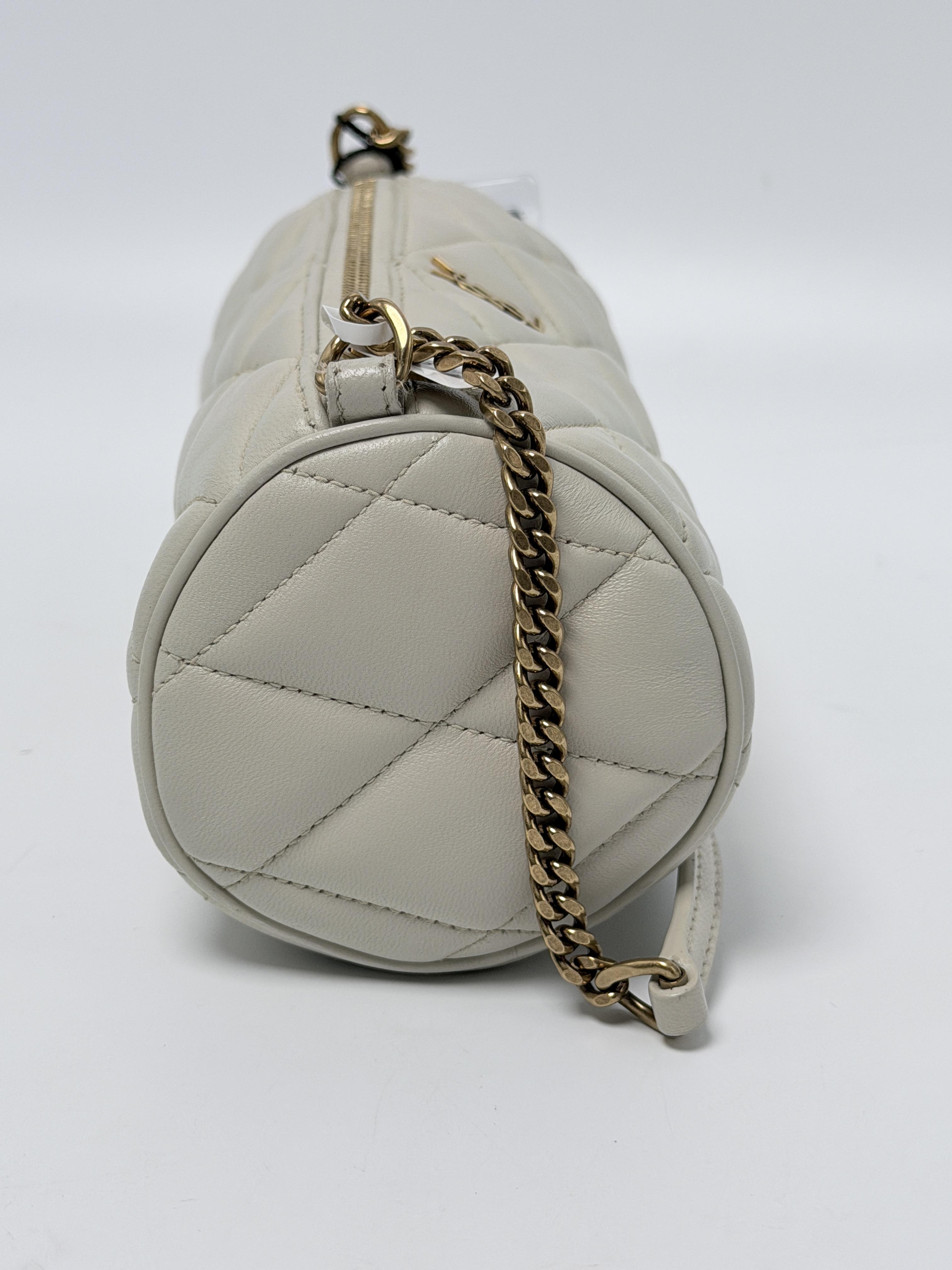 Saint Laurent Sade Mini Tube Bag Cream Quilted Shoulder Handbag JA1331YS