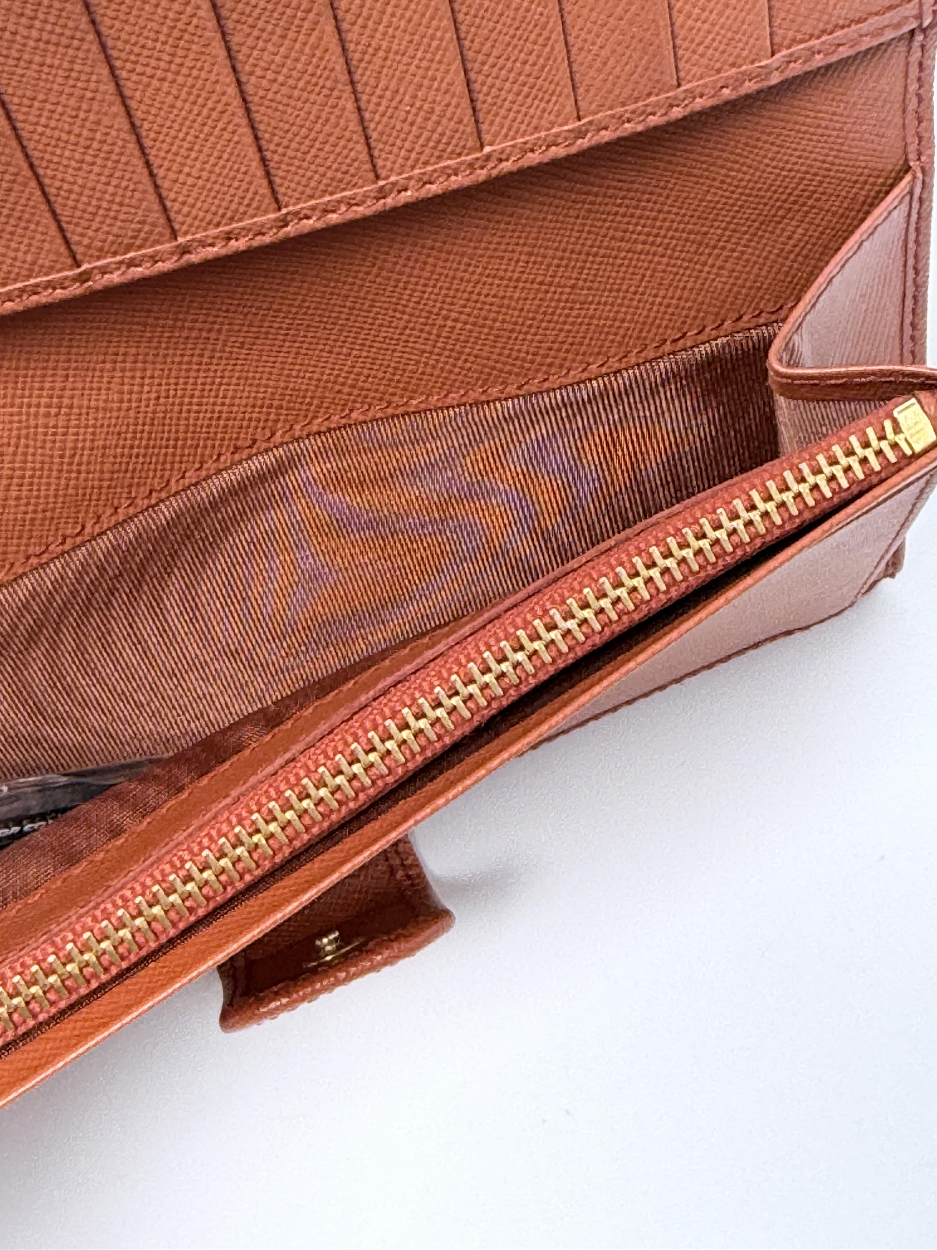 Saffiano Continental Flap Long Wallet Cognac Brown Orange JD1495PR