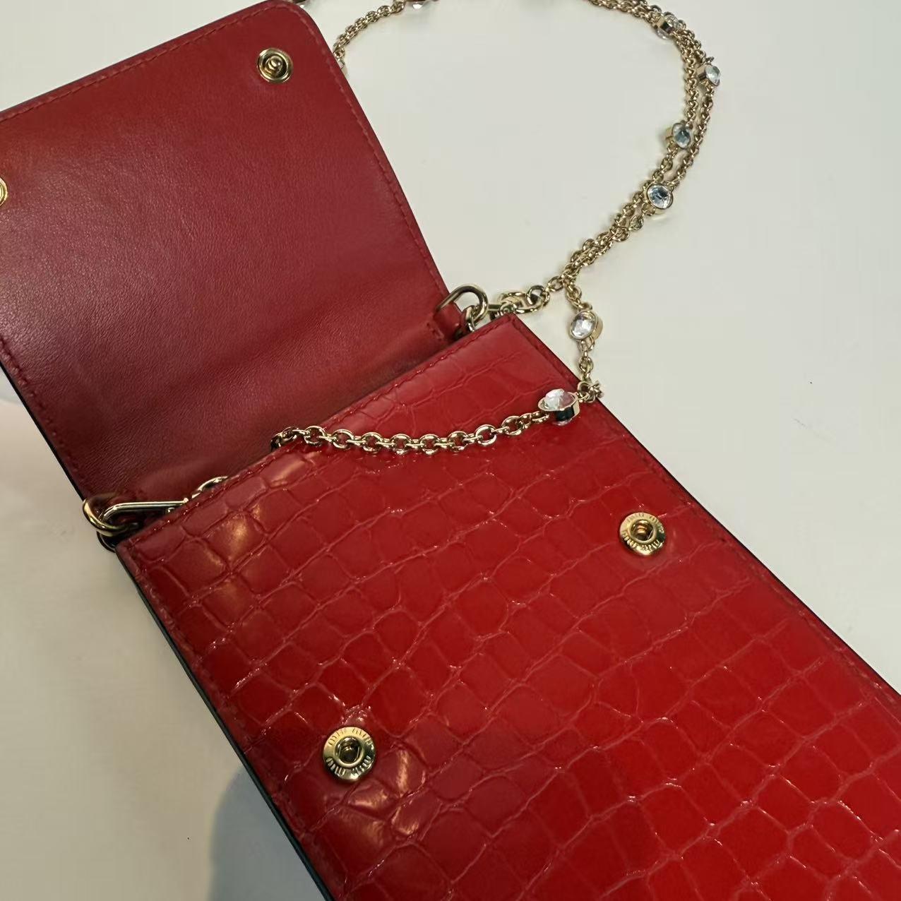 Pre-owned miumiu Leather Phone Bag authentic Miu Miu Croc Embossed MM11JX