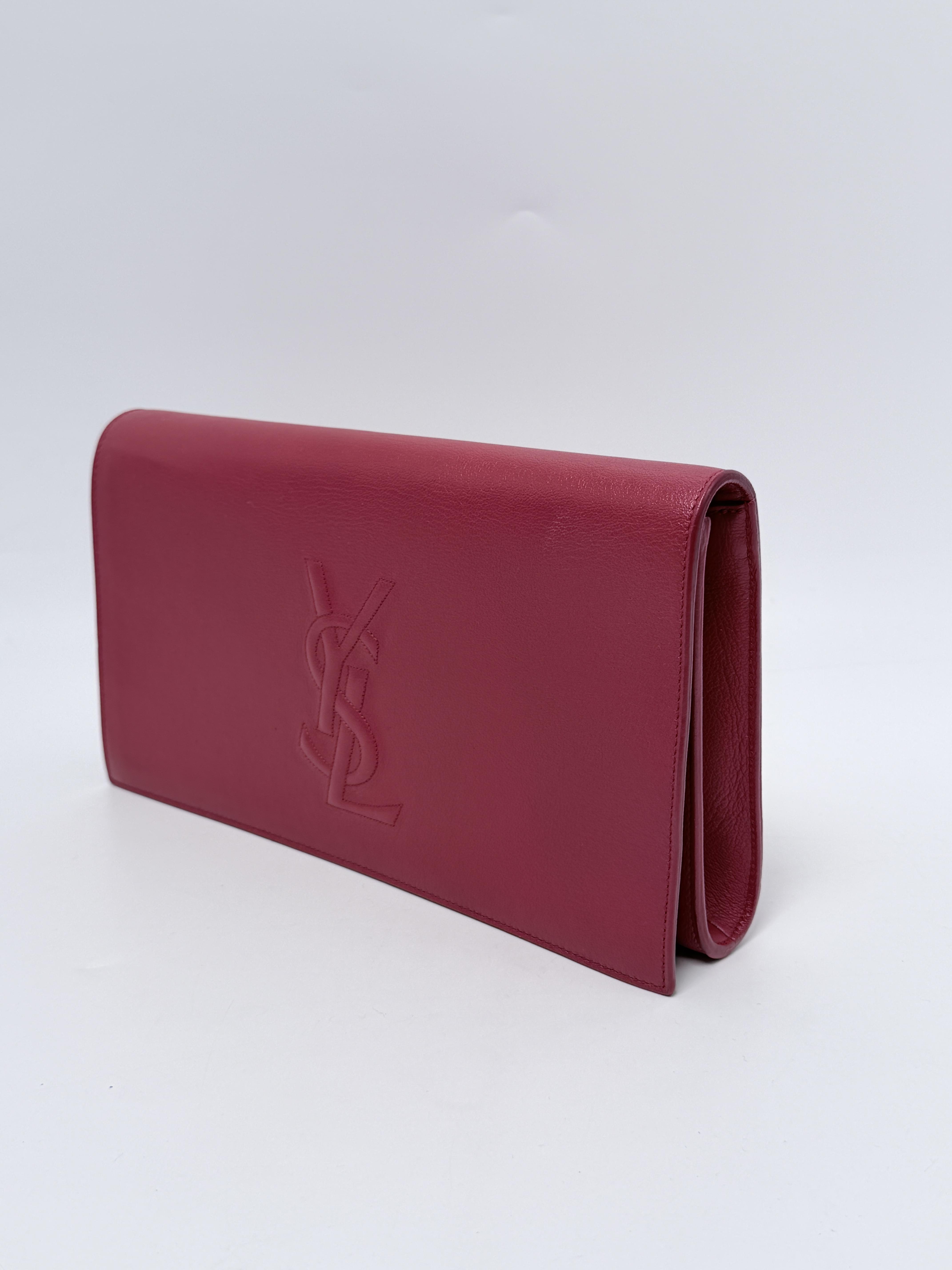 Saint Laurent Belle de Jour Large Red Grained Flap Clutch Bag JD1268Y