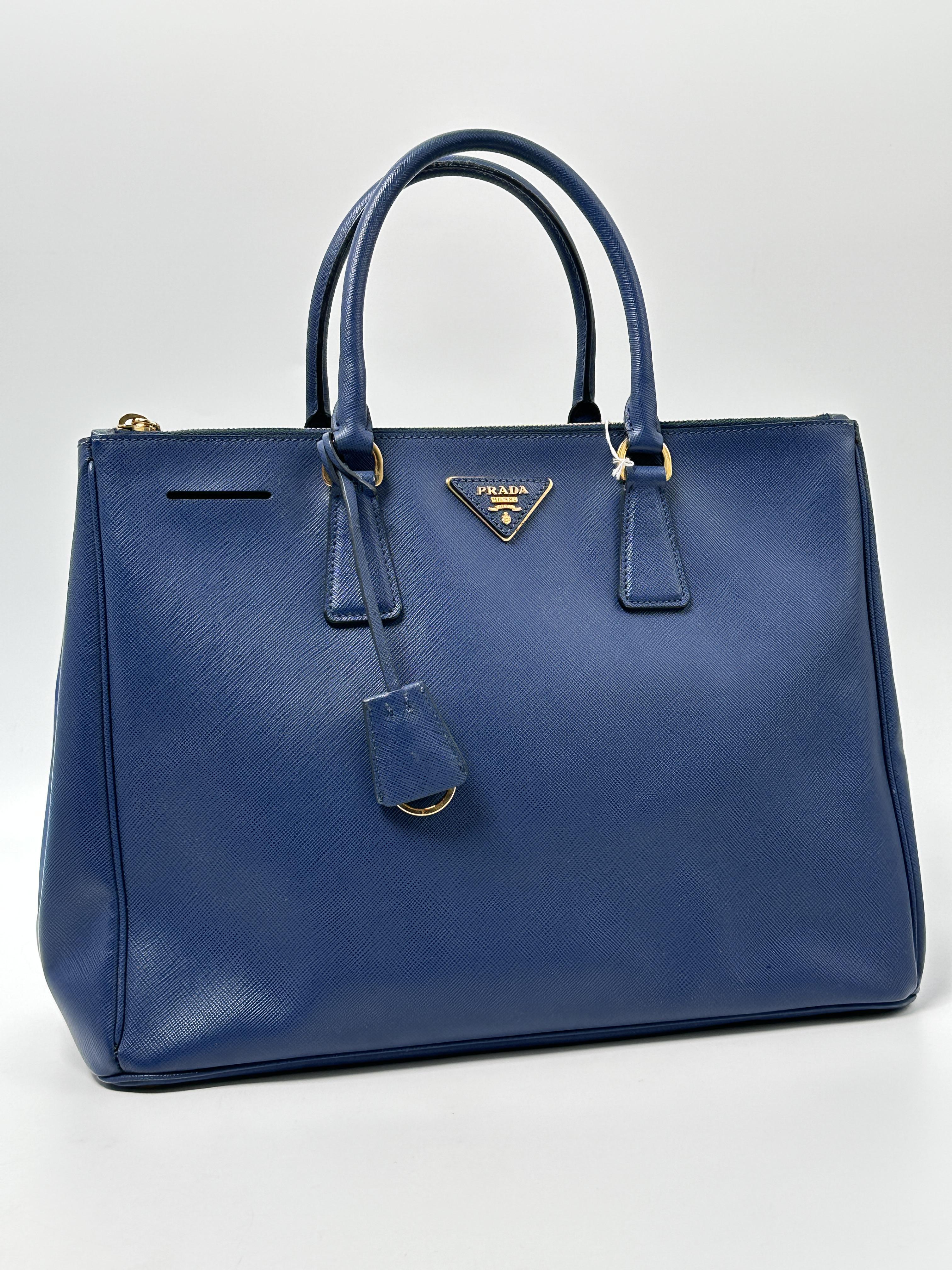 Pre-owned PRADA LEATHER Tote Bags Blue Saffiano Galleria Tote Bag Top Handle Handbag JE273PD