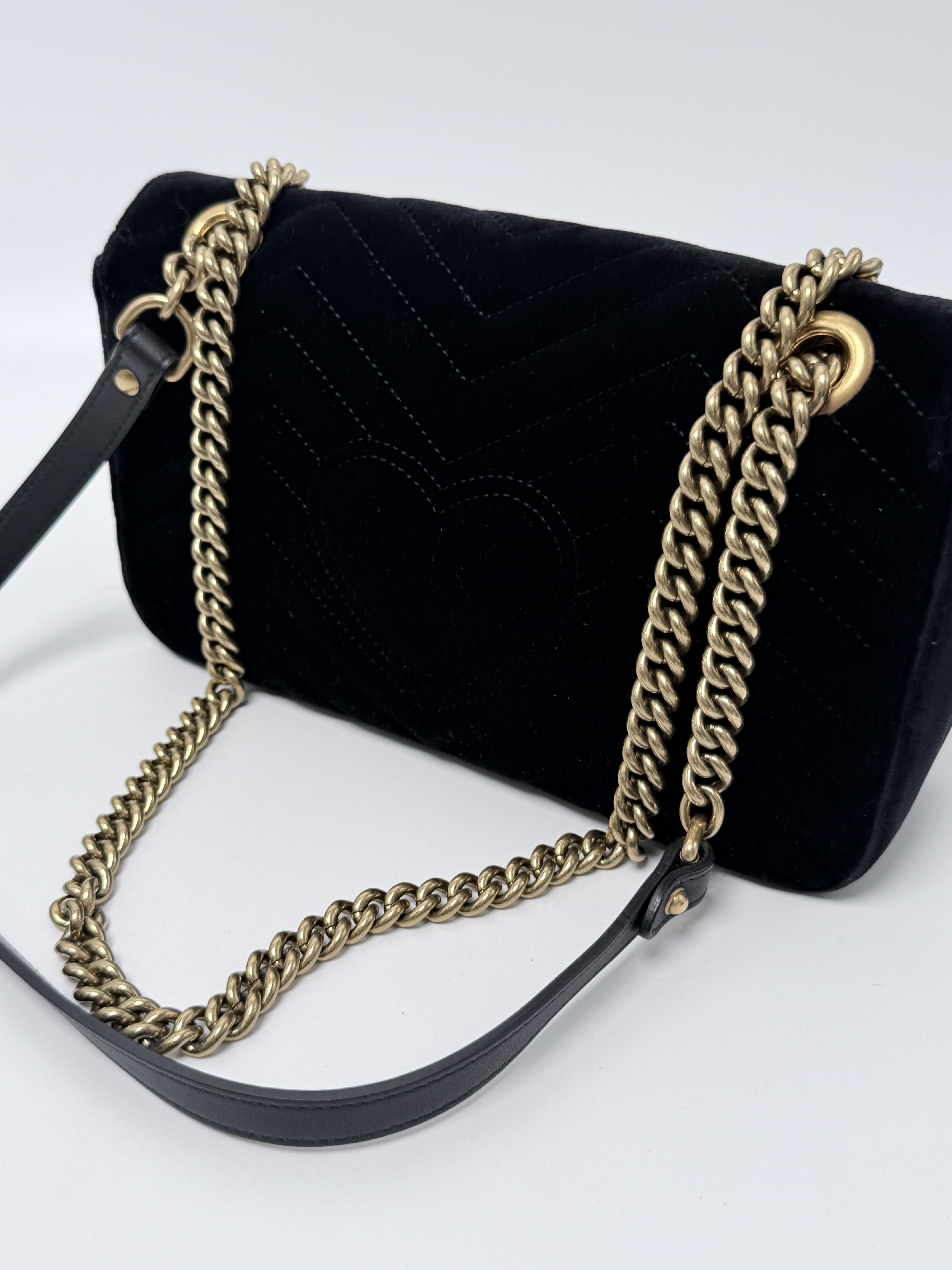 GG Marmont Small Matelasse Velvet Shoulder Bag Black JD1588GG