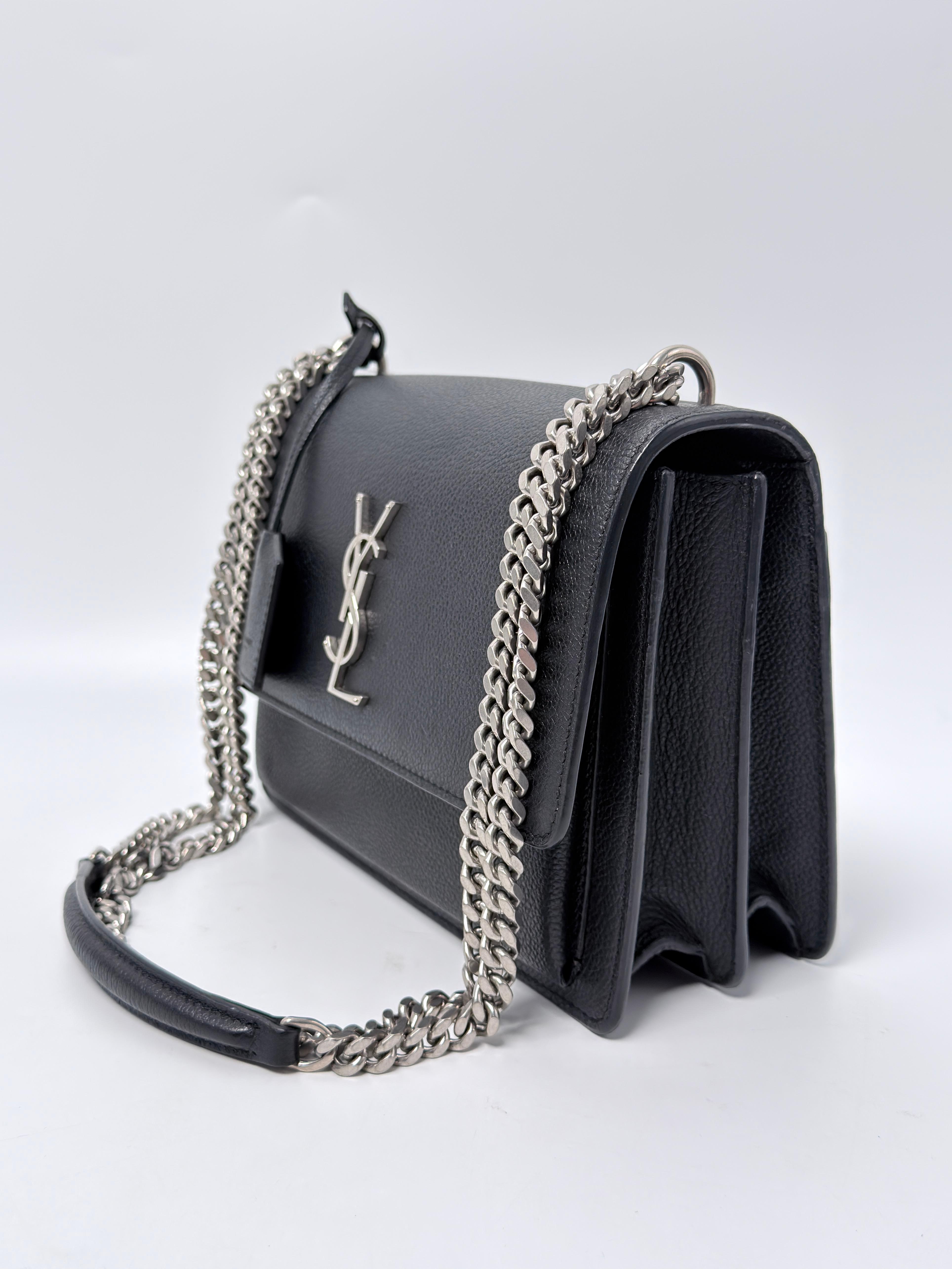 Sunset Medium Black Silver Hardware Chain Bag P031YS