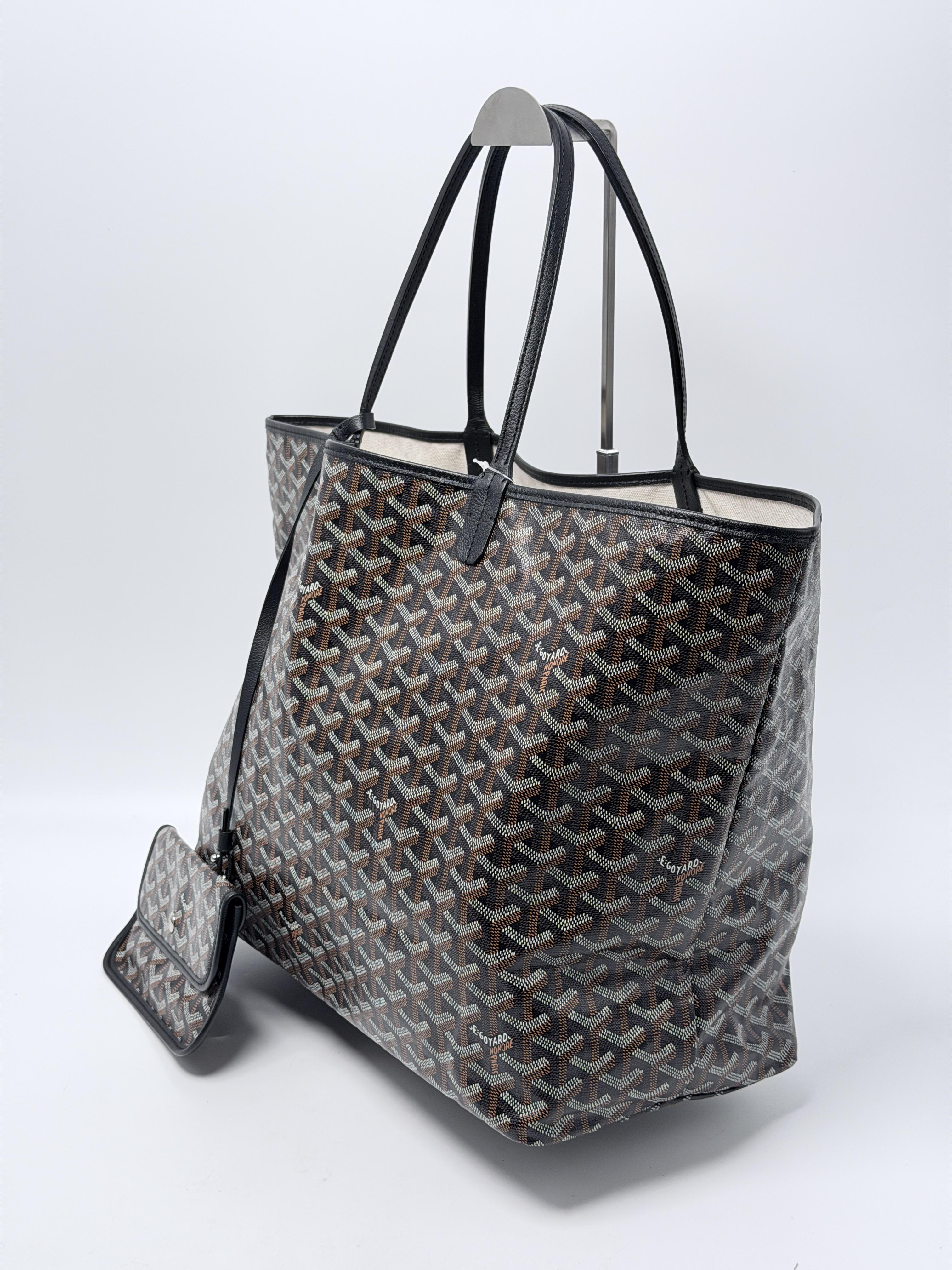 Saint Louis GM Black Tan Goyardine Tote Handbag Travel Bag P002GY