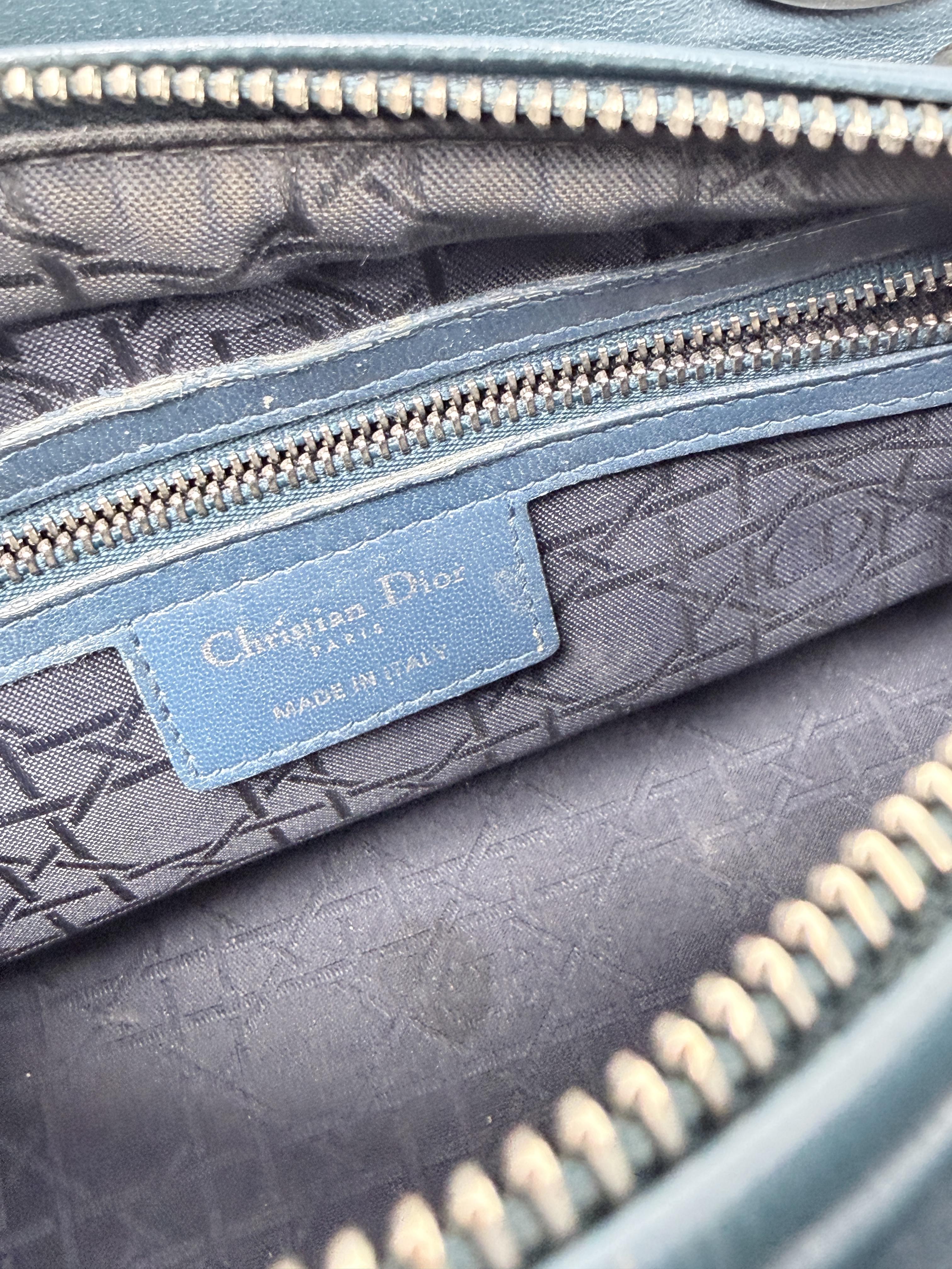 Christian Lady Medium Lambskin Cannage Blue Silver Hardware P031CD