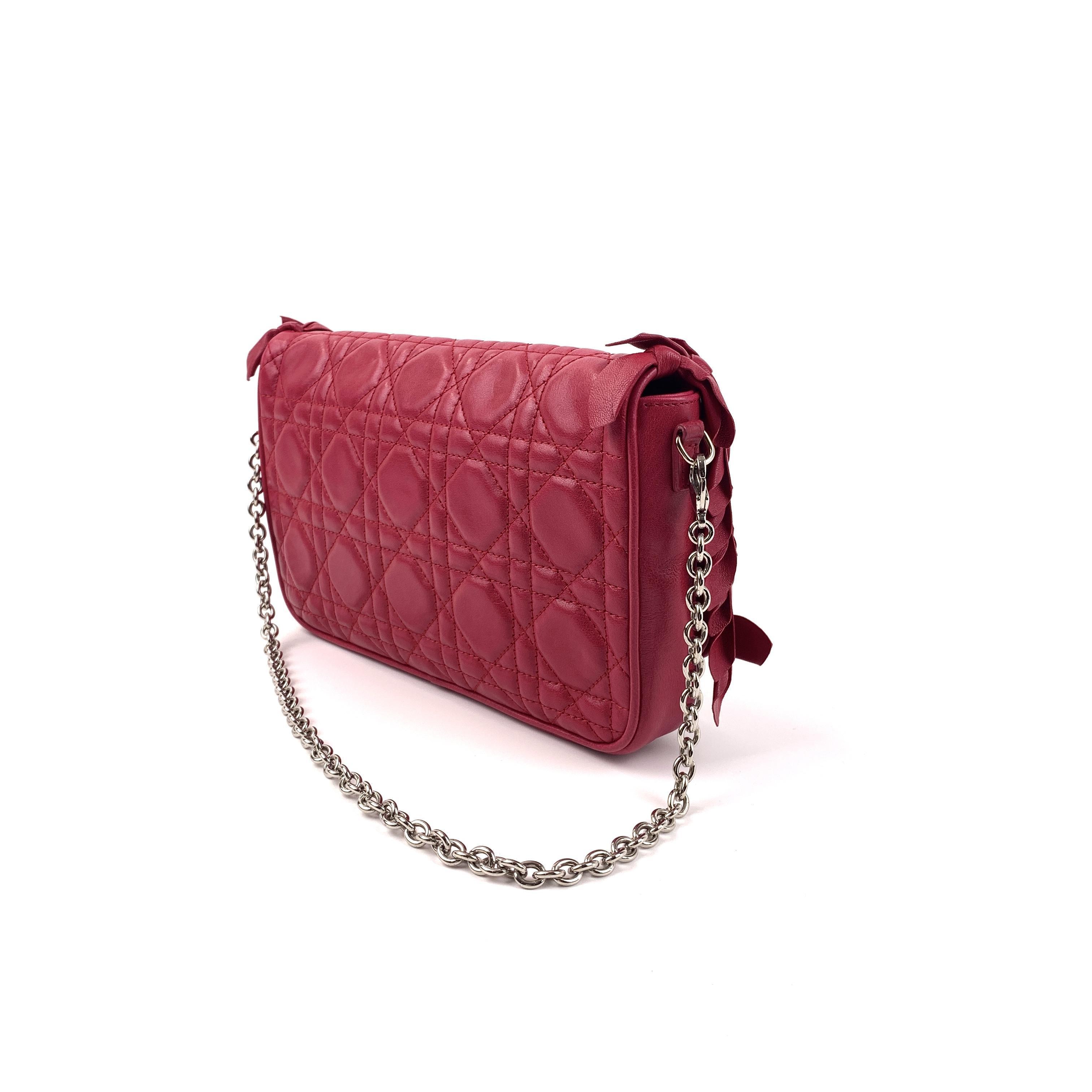 Pre-owned Dior sheepskin Crossbody Bags WOC Bag Magenta Lambskin with Floral Design, Handheld & Shoulder,Sku:SH39 2011