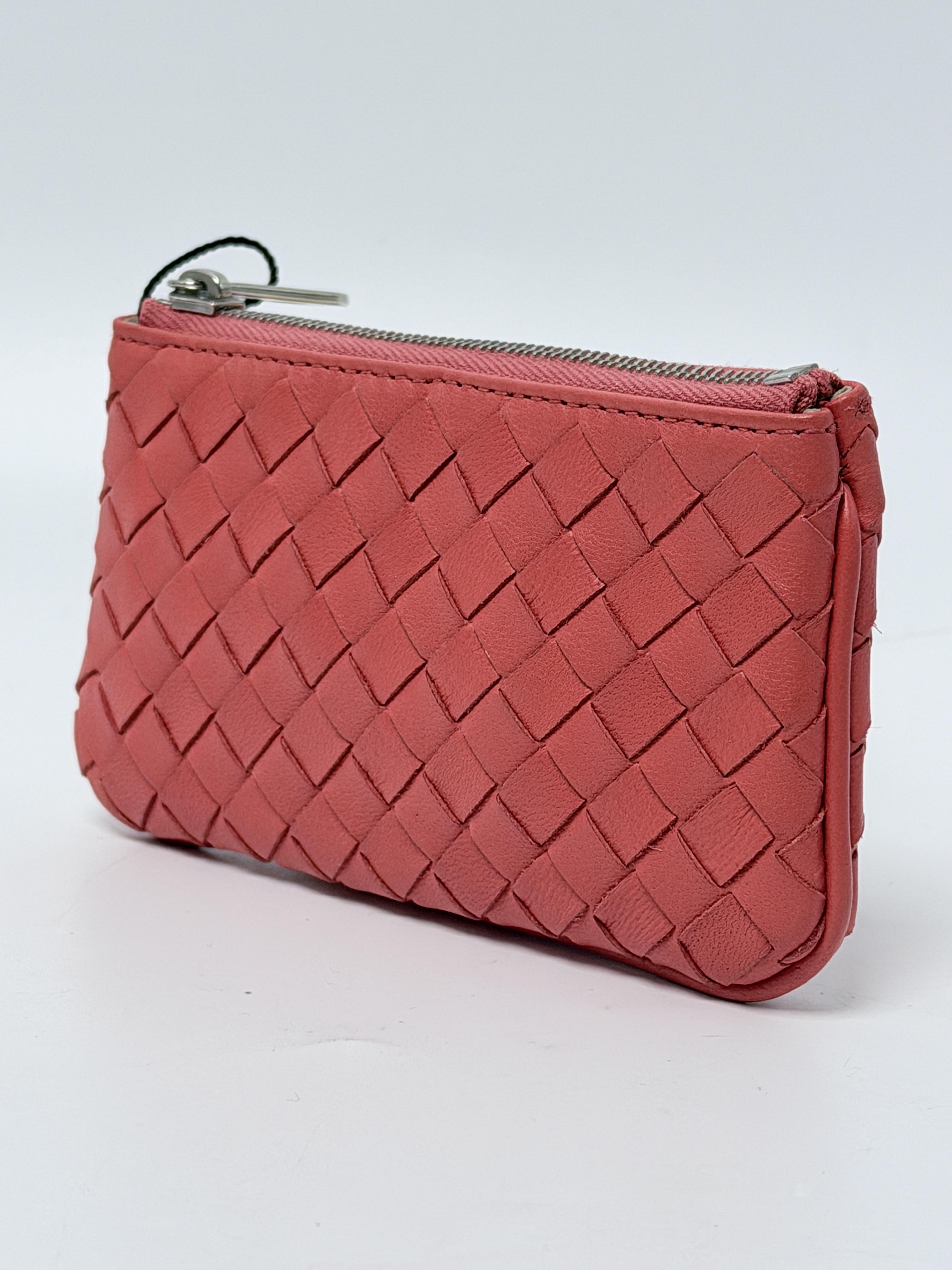 Intrecciato Nappa Card Case Coin Purse Pouch Red JD1609BV