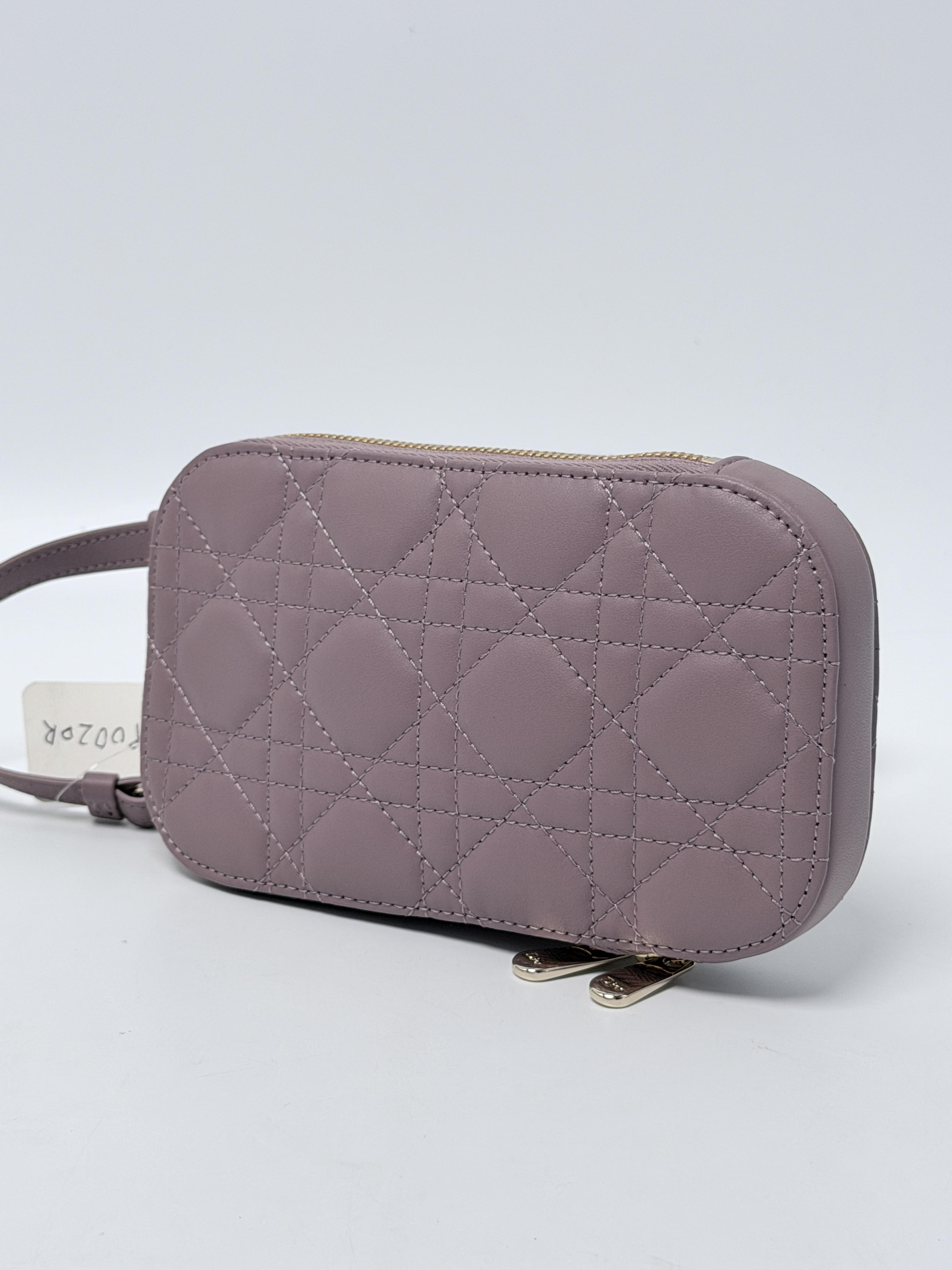 Lady Phone Holder Mauve Cannage Lambskin Gold Chain Crossbody Bag JP002DR